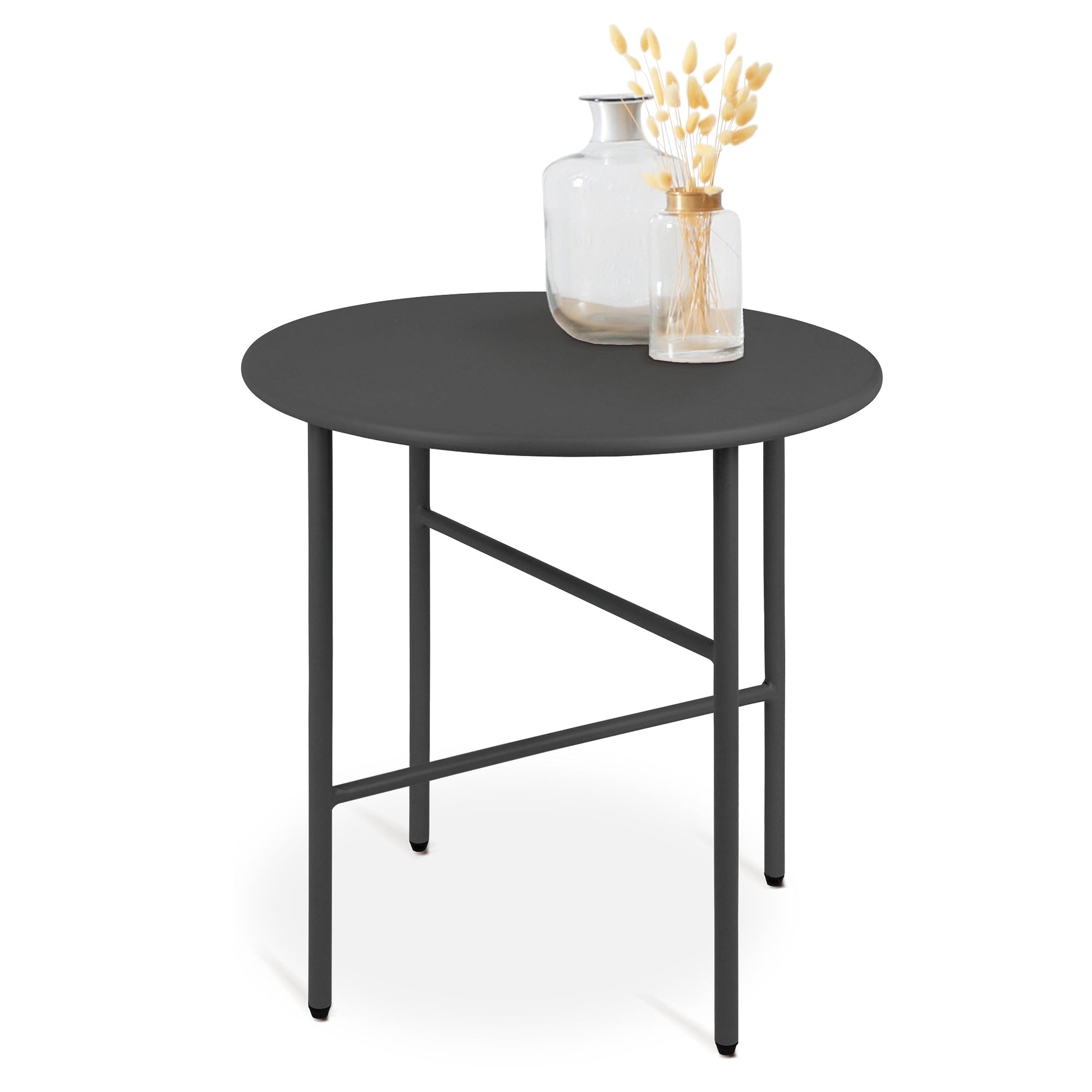 Moderner runder Beistelltisch Metall Finn für Balkon und Wohnzimmer, kratz- und rostbeständig, verstellbare Füße, minimalistisch