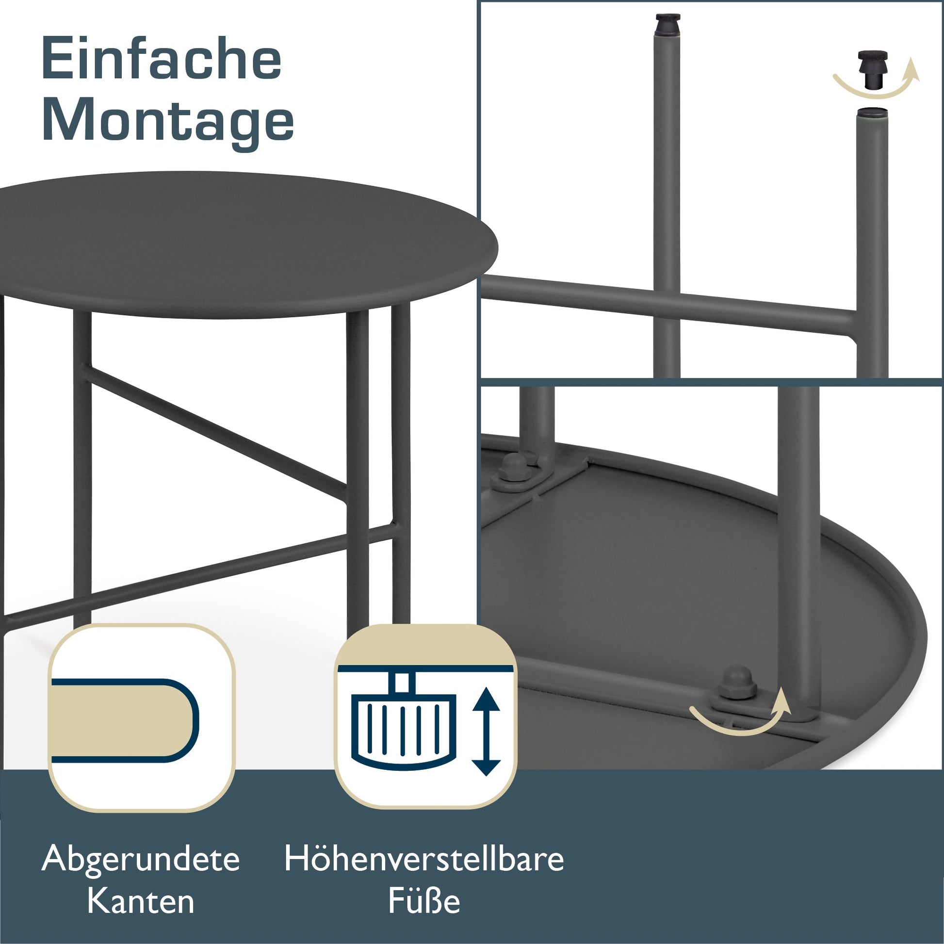 Moderner Beistelltisch Metall Finn, kratz- und rostbeständig, für Indoor und Outdoor, ideal für Balkon, Garten und Wohnzimmer.