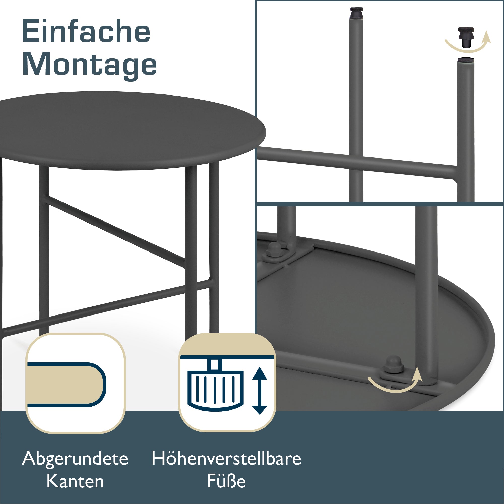 Moderner Beistelltisch Metall Finn, kratz- und rostbeständig, für Indoor und Outdoor, ideal für Balkon, Garten und Wohnzimmer.