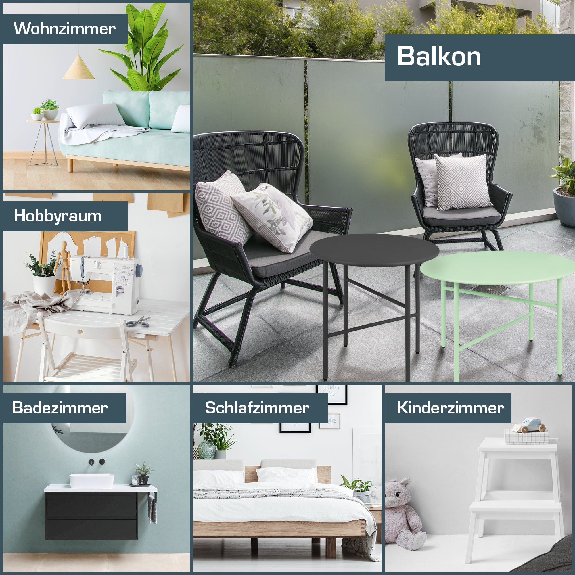 Moderner runder Beistelltisch Metall mit pulverbeschichtetem Gestell für Indoor und Outdoor Nutzung