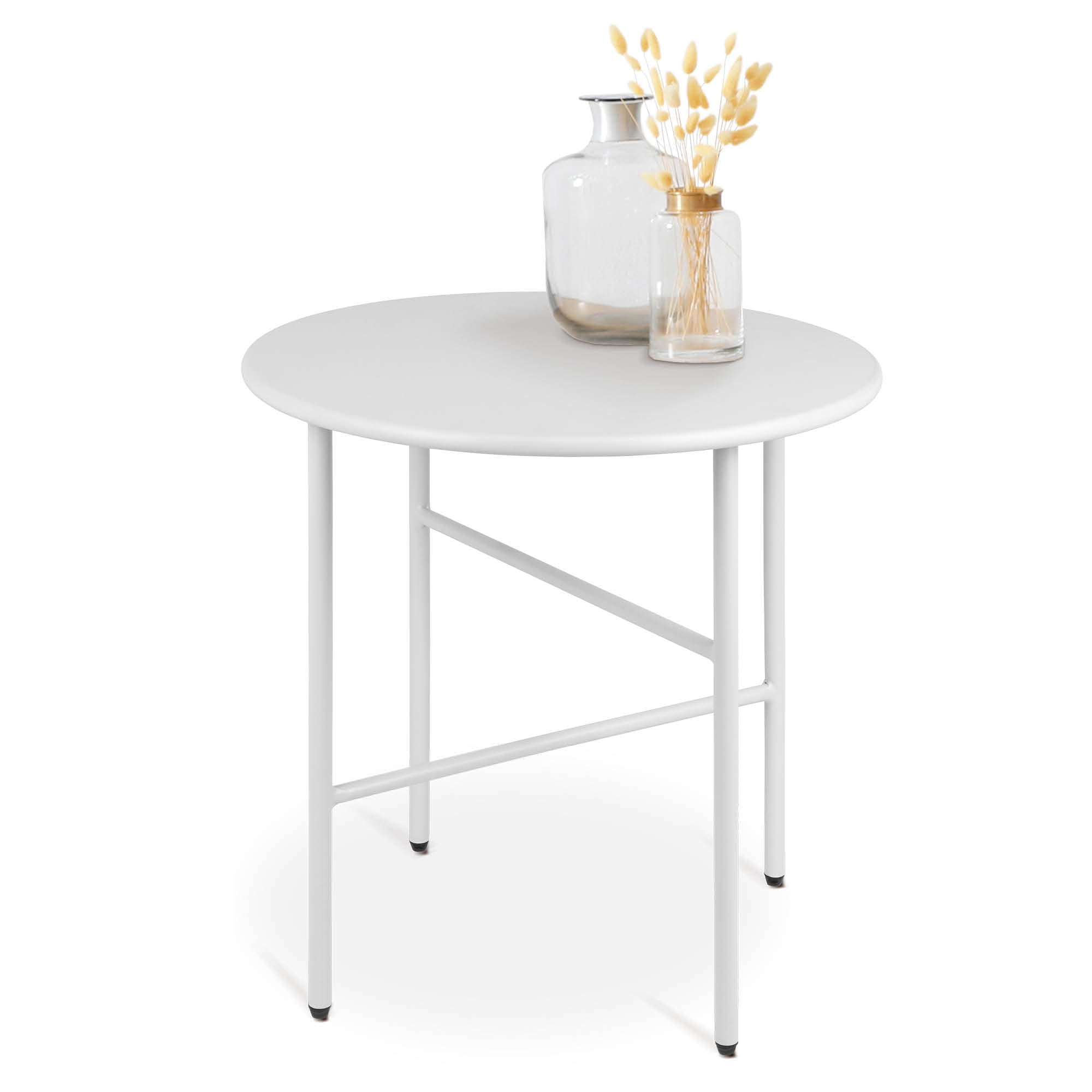 Moderner runder Beistelltisch Metall für Indoor und Outdoor mit kratzfester Pulverbeschichtung und verstellbaren Füßen