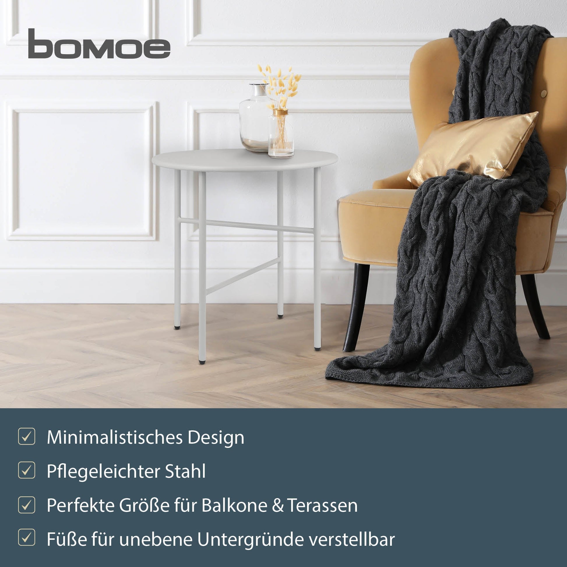 Moderner runder Beistelltisch Metall mit kratzfester Pulverbeschichtung für Balkon und Wohnzimmer