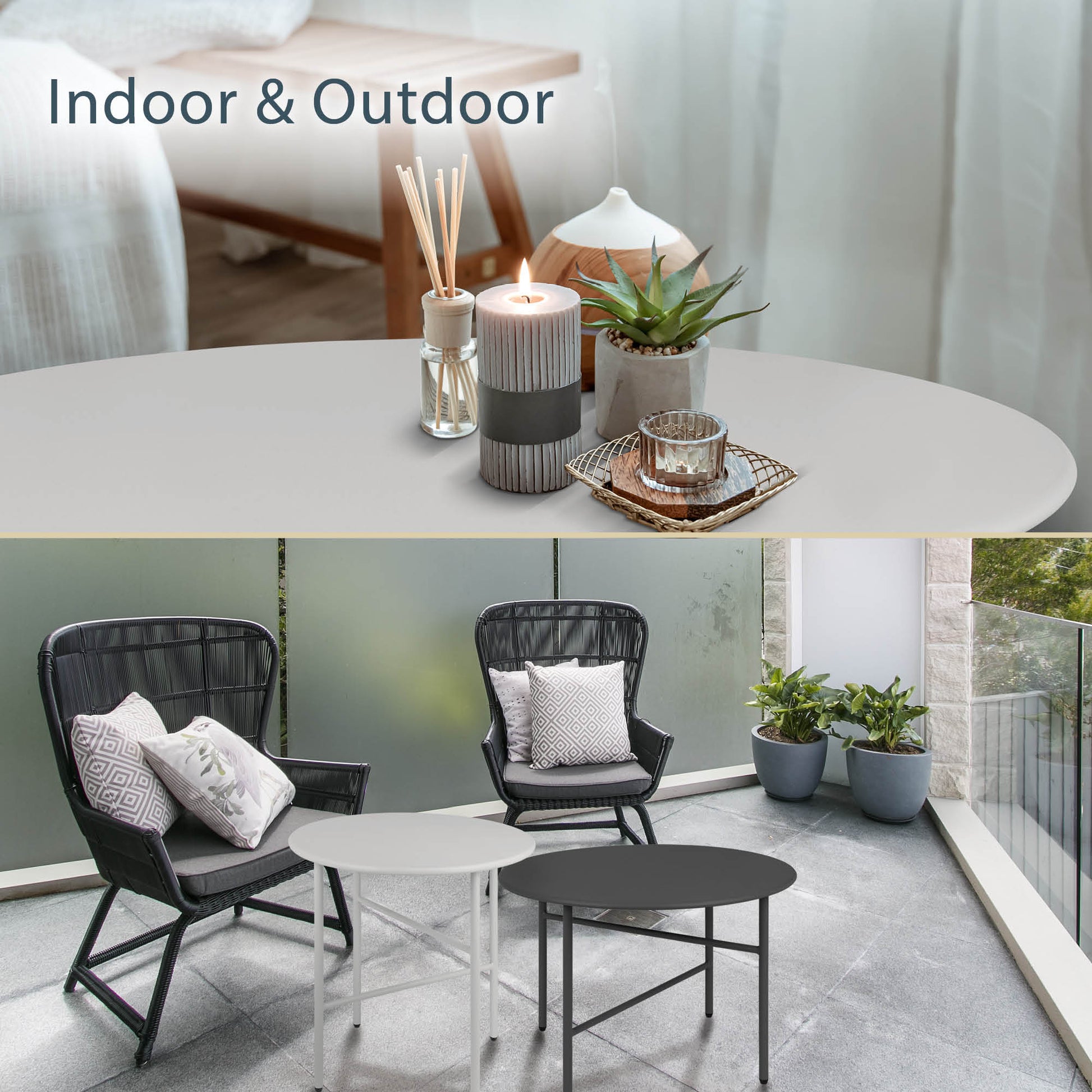 Runder Beistelltisch Metall Finn mit kratzfester Pulverbeschichtung für Balkon und Wohnzimmer