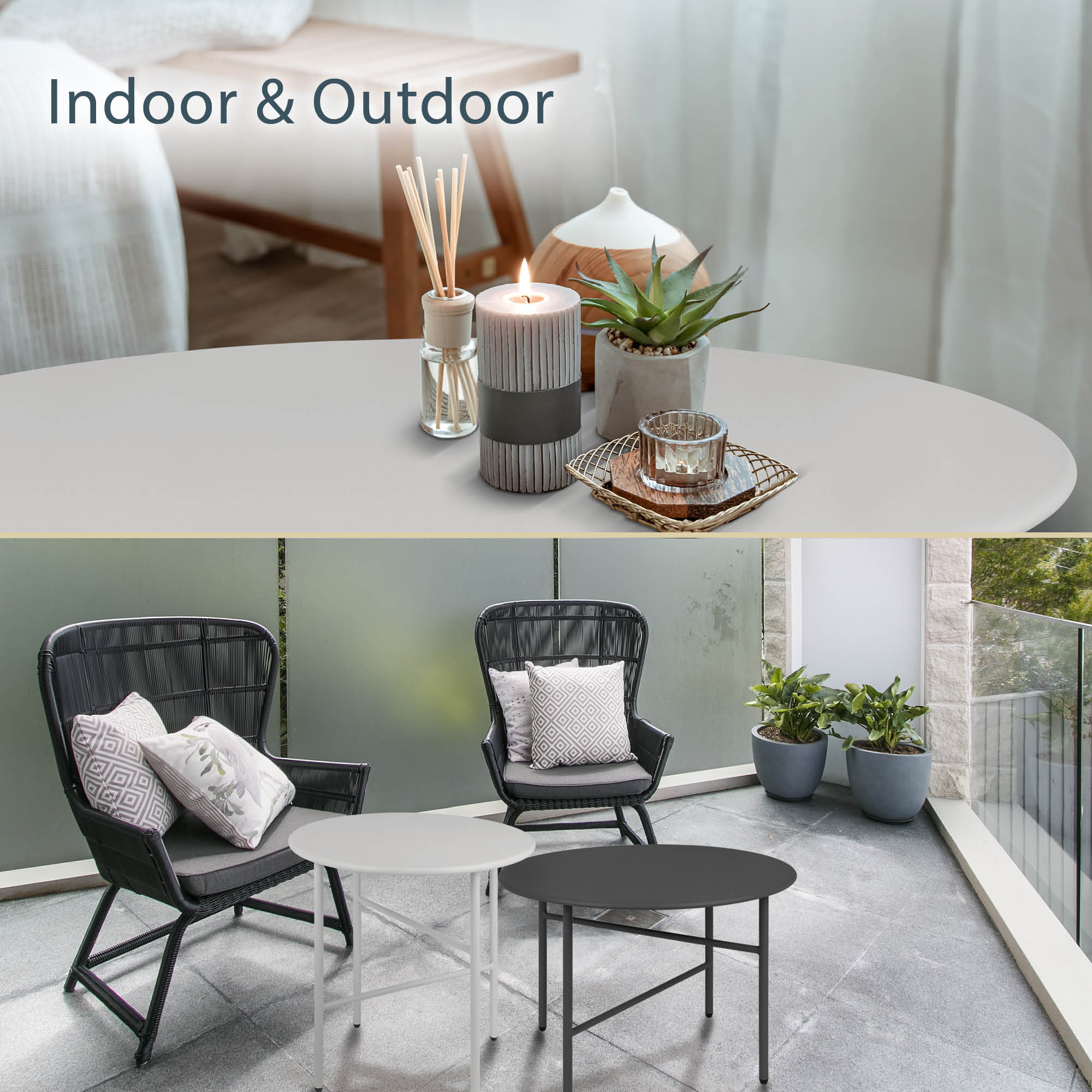 Runder Beistelltisch Metall Finn mit kratzfester Pulverbeschichtung für Balkon und Wohnzimmer