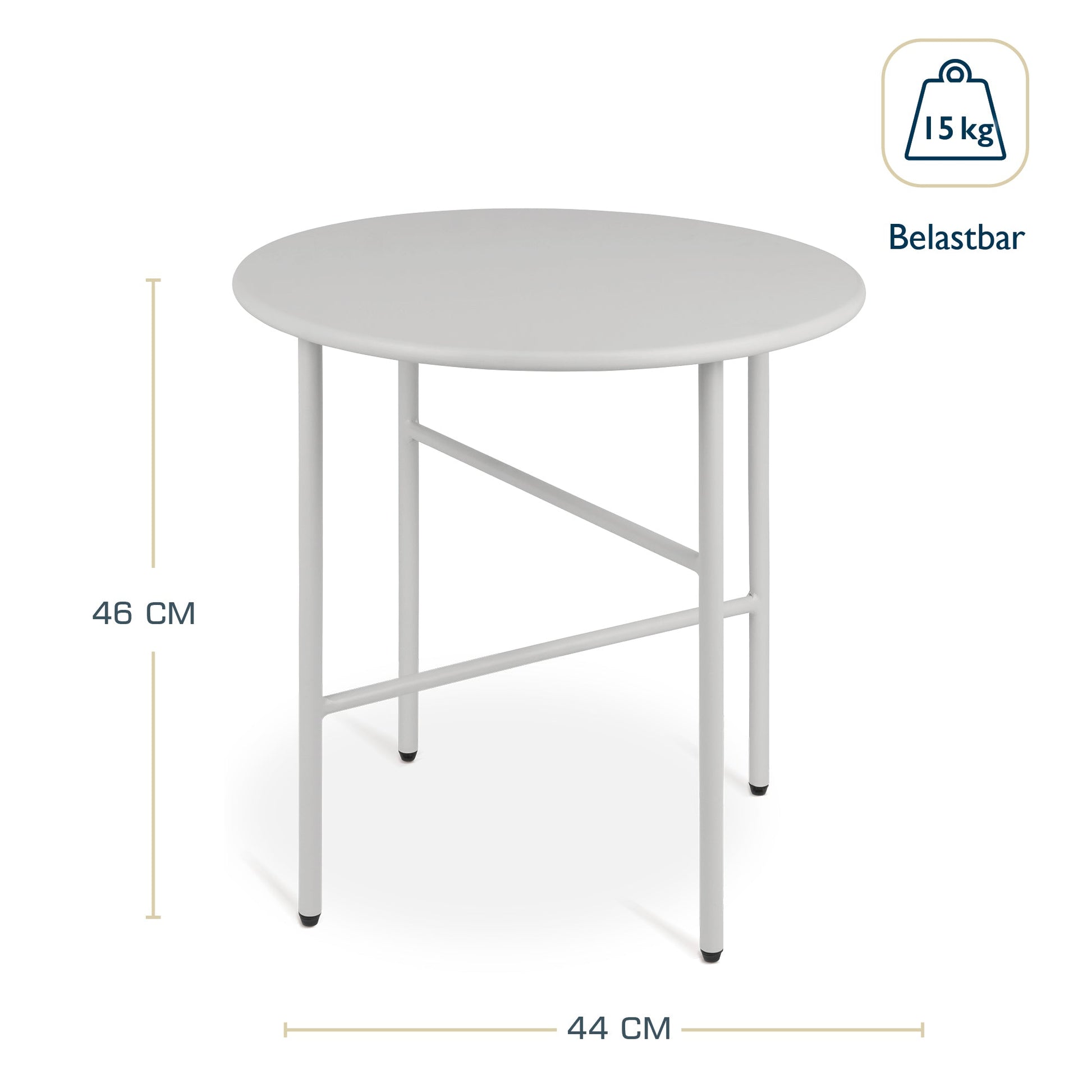 Moderner runder Beistelltisch Metall mit kratzfester Pulverbeschichtung für Indoor und Outdoor Nutzung