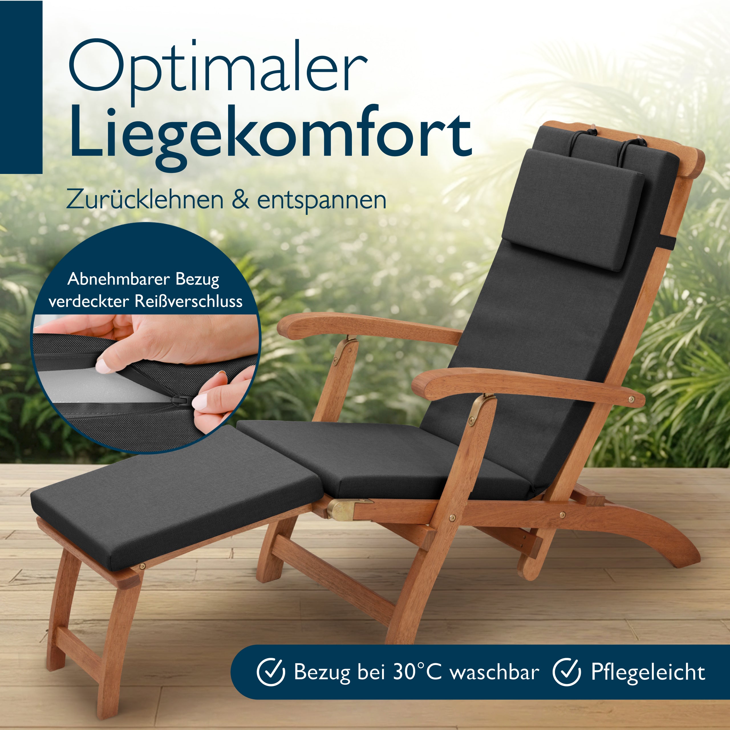 Beautissu 100% Wasserdicht Liegestuhl Polster Outdoor 175×45x5 cm – De