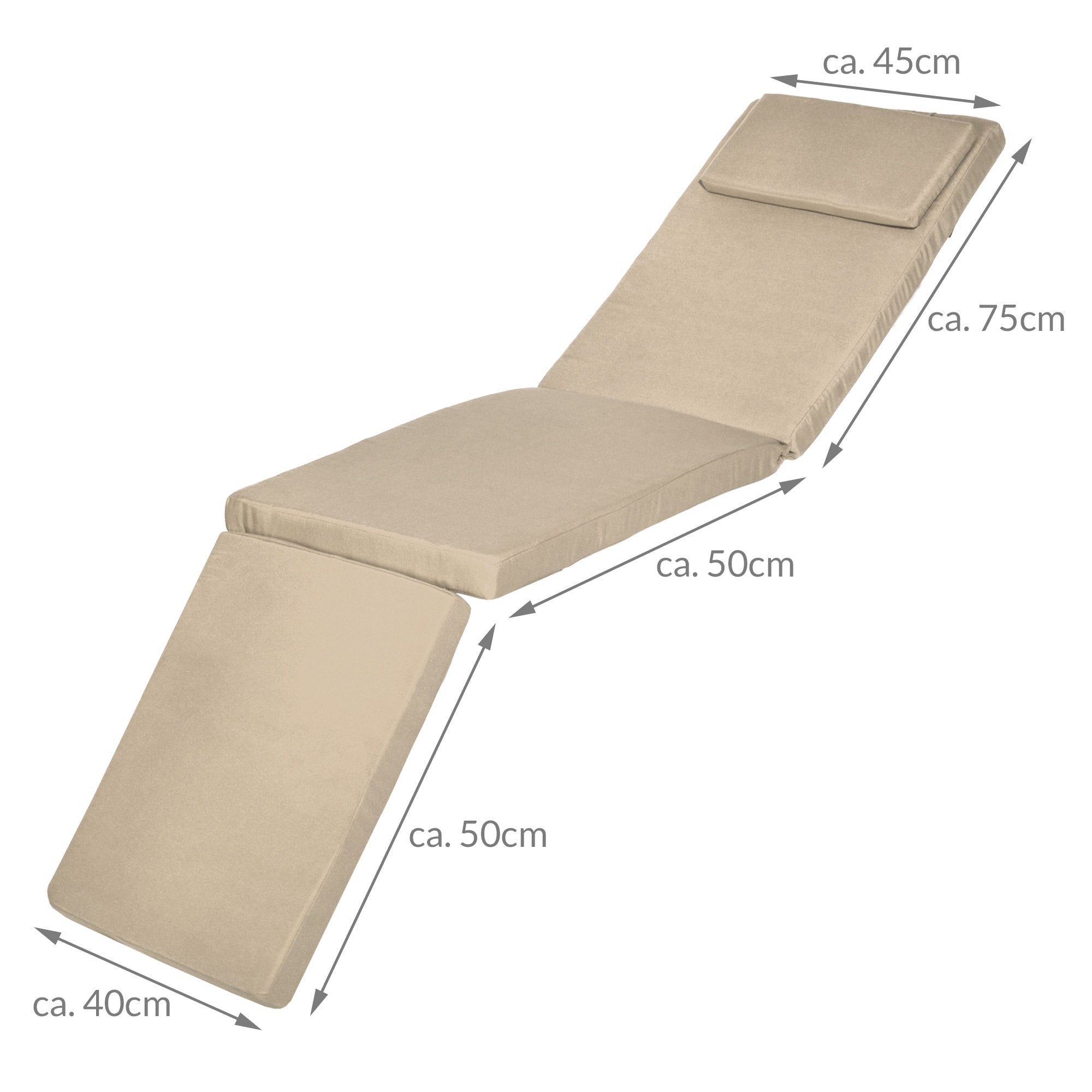 Beautissu Deckchair Auflage 5 cm Polsterung UV-beständig abnehmbarer Bezug grau