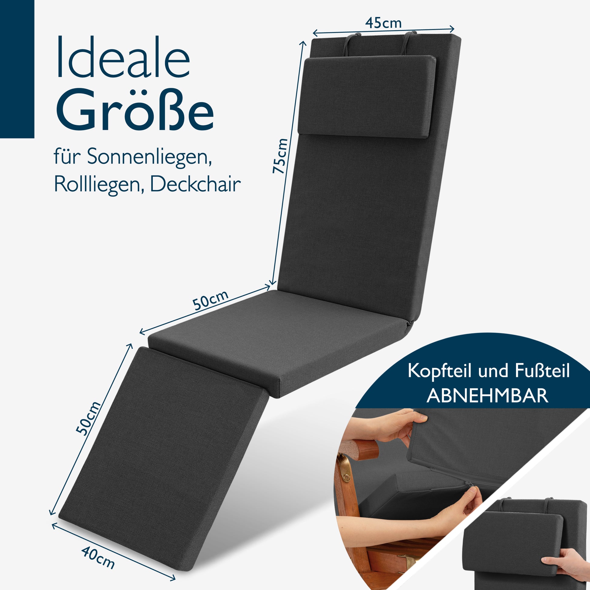 Beautissu 100% Wasserdicht Liegestuhl Polster Outdoor 175×45x5 cm – De