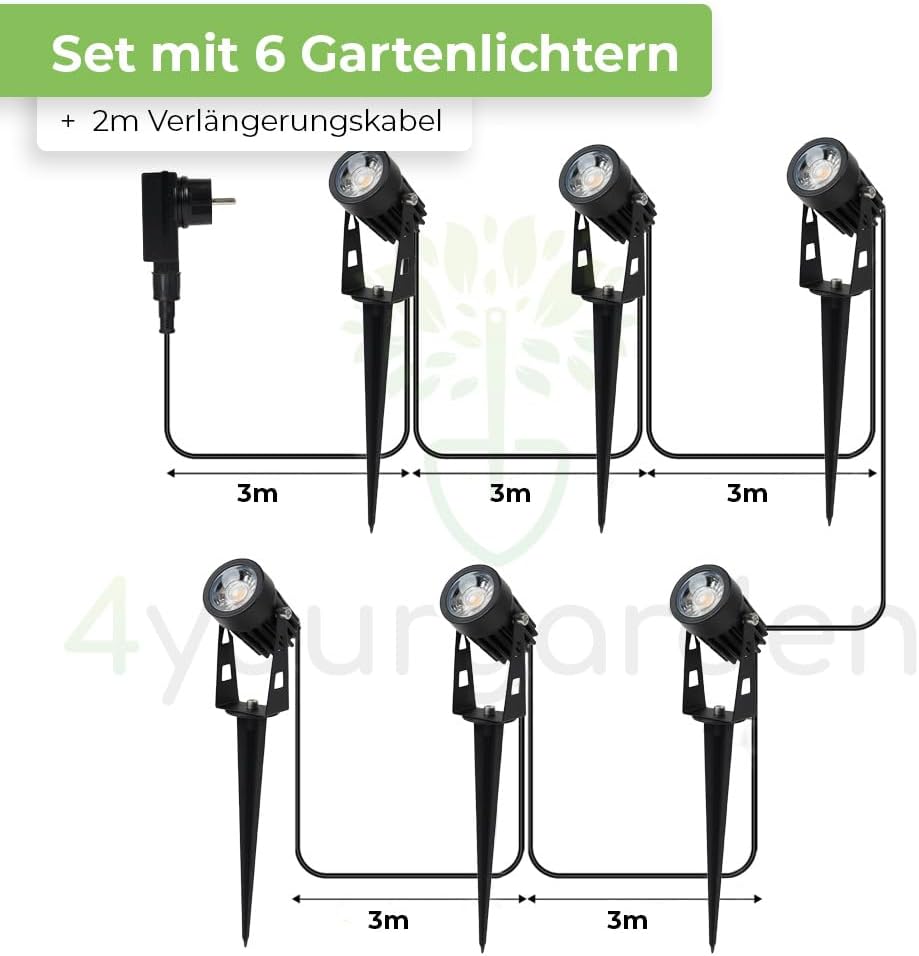 6-teiliges LED Gartenstrahler Set mit Erdspießen und warmem Licht, wetterfest und IP65 geschützt