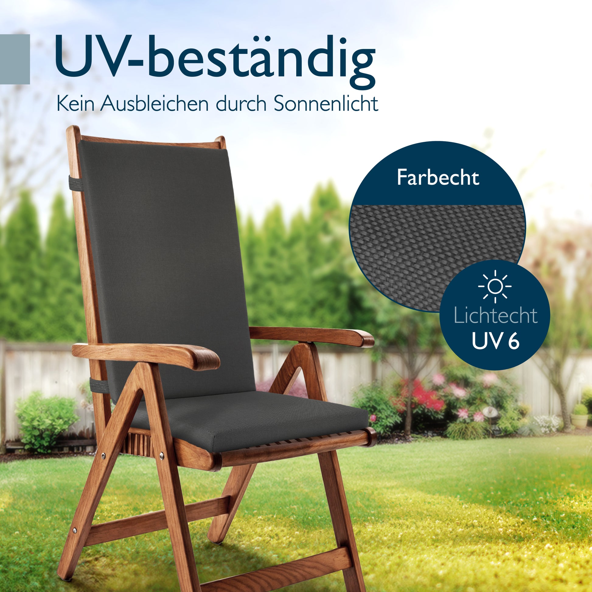 Beautissu 100% Wasserdicht Premium Hochlehner Stuhlauflage 120x50x6 cm