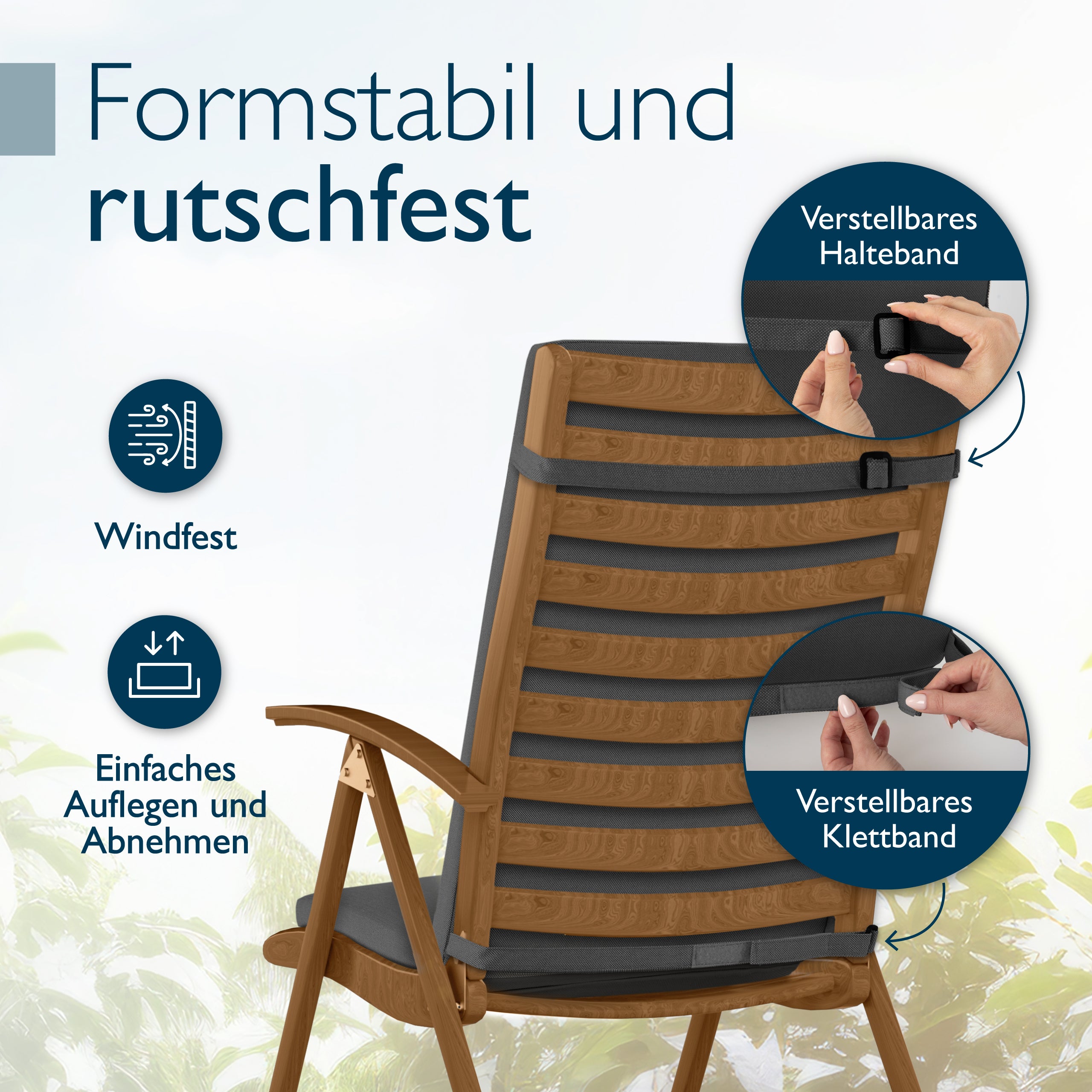 Beautissu 100% Wasserdicht Premium Hochlehner Stuhlauflage 120x50x6 cm