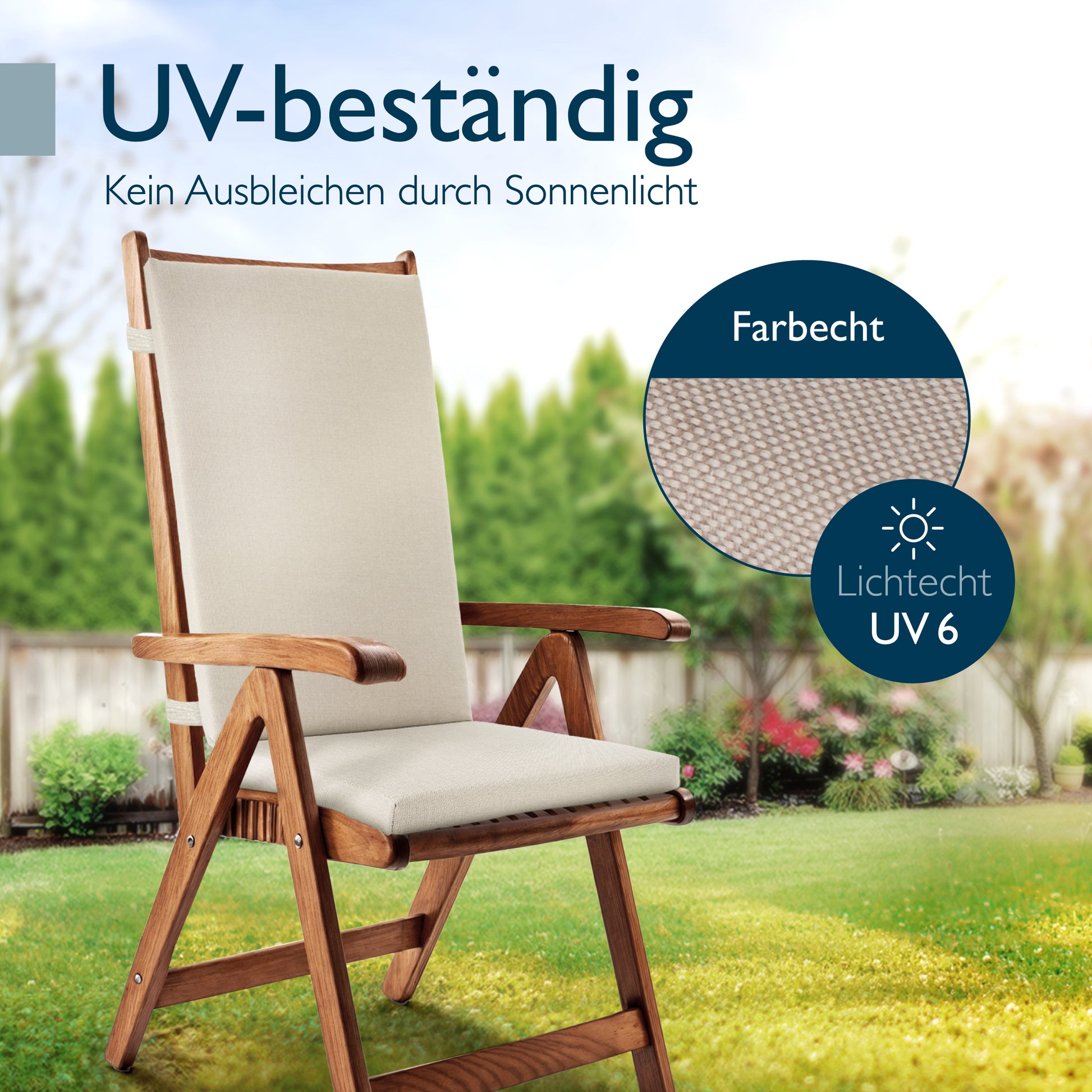 Beautissu 100% Wasserdicht Premium Hochlehner Stuhlauflage 120x50x6 cm