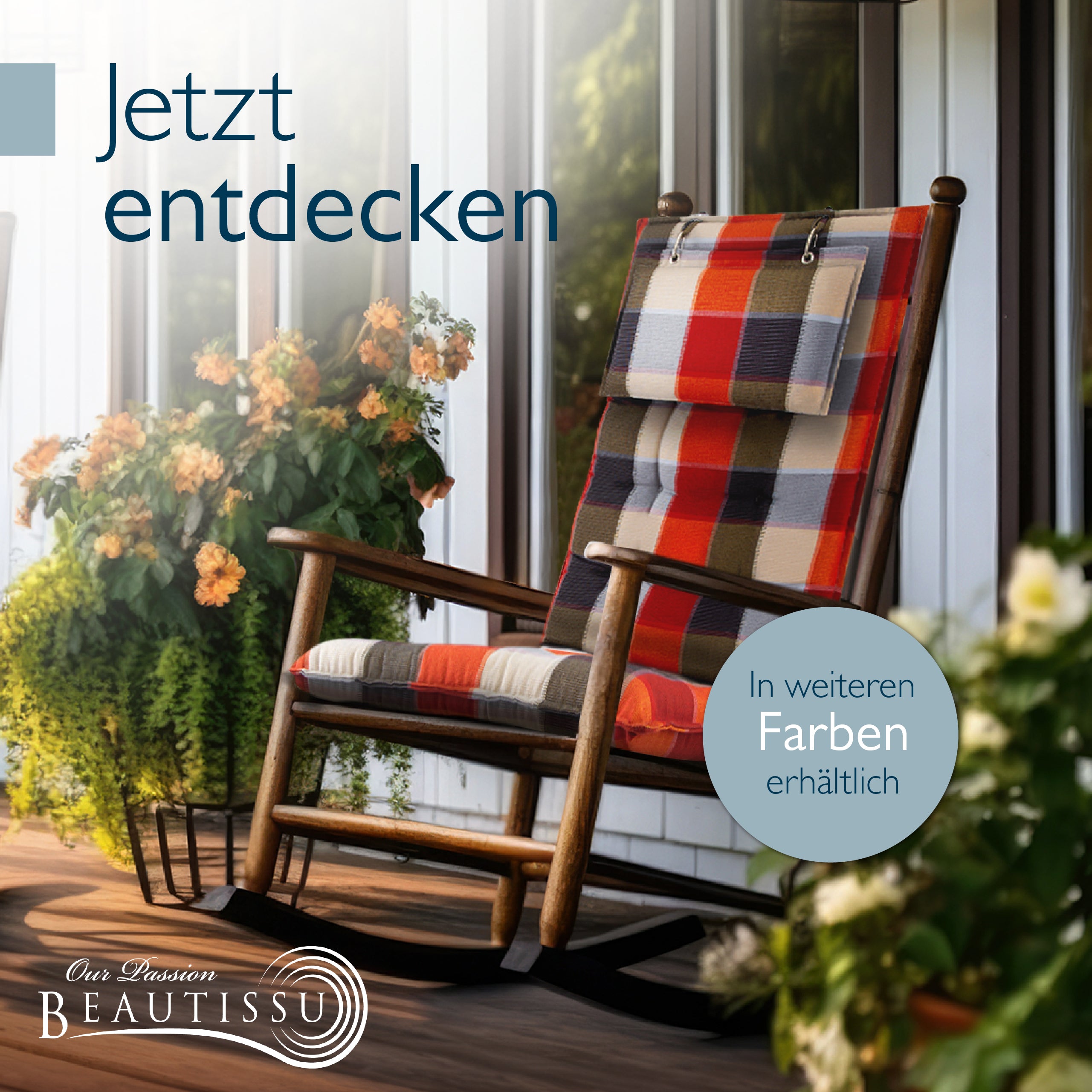 Beautissu Hochlehner Stuhlauflage 120x50x8 cm  – Gartenstuhl Sitzkisse