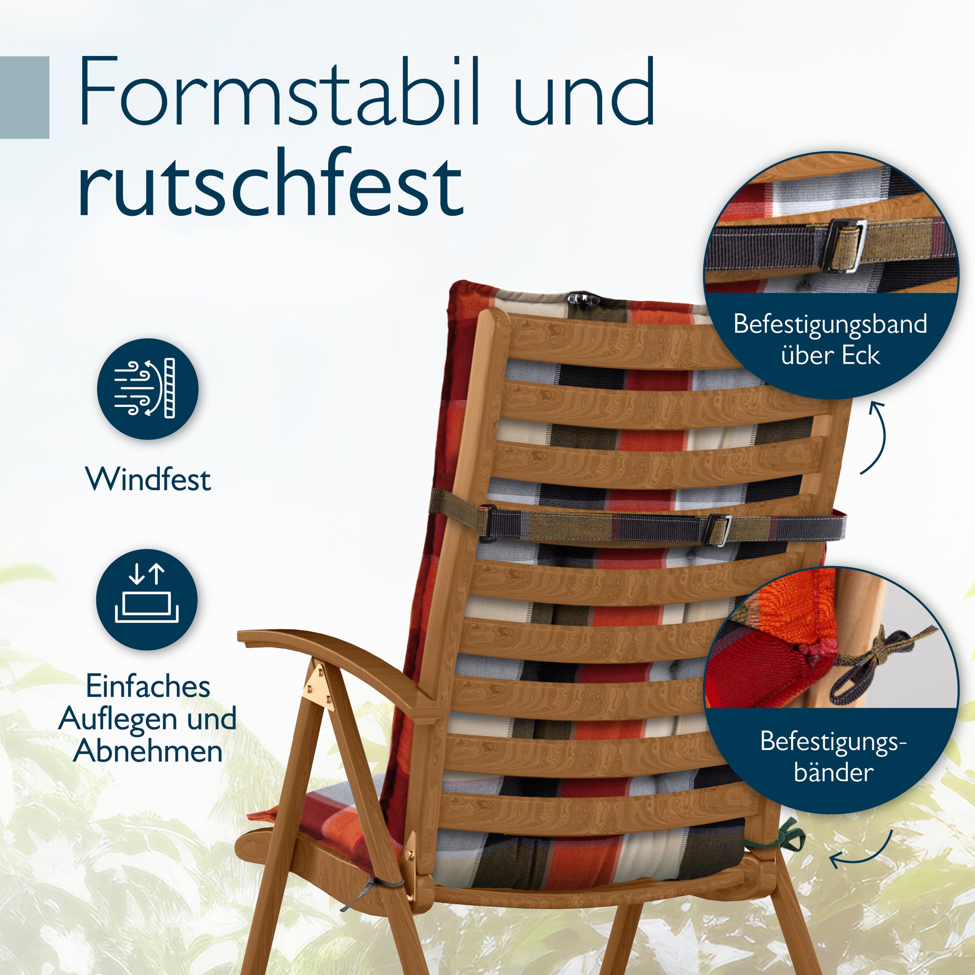 Beautissu Hochlehner Stuhlauflage 120x50x8 cm  – Gartenstuhl Sitzkisse