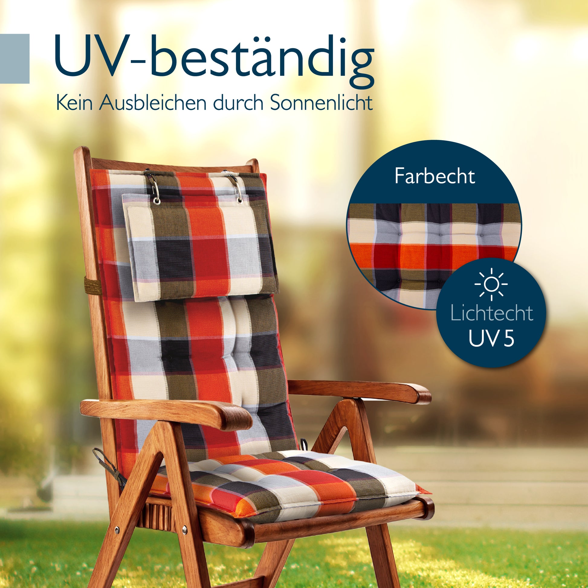 Beautissu Hochlehner Stuhlauflage 120x50x8 cm  – Gartenstuhl Sitzkisse