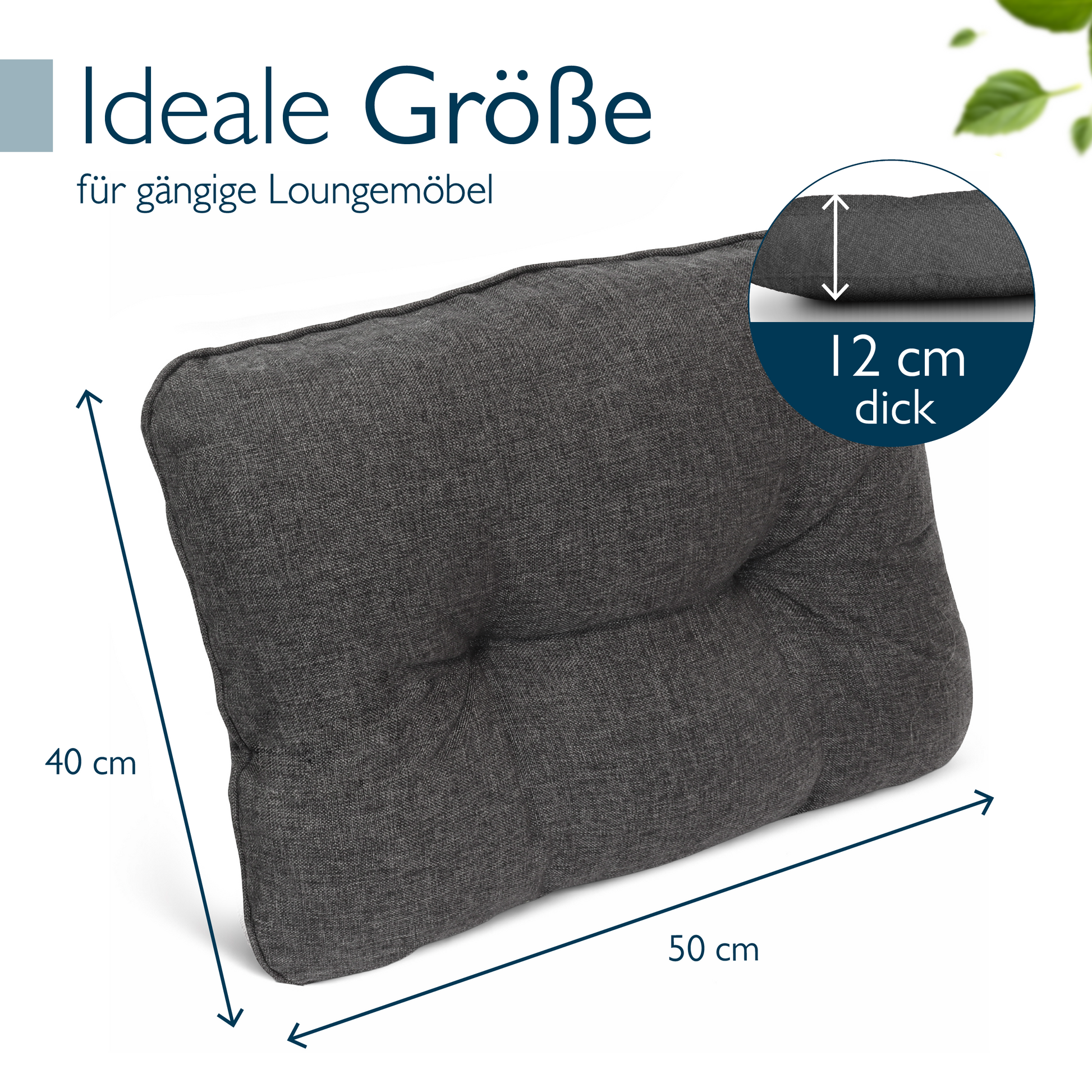 Anthrazitfarbene Beautissu Loungekissen Outdoor wasser- und schmutzabweisend mit Fleckenschutz