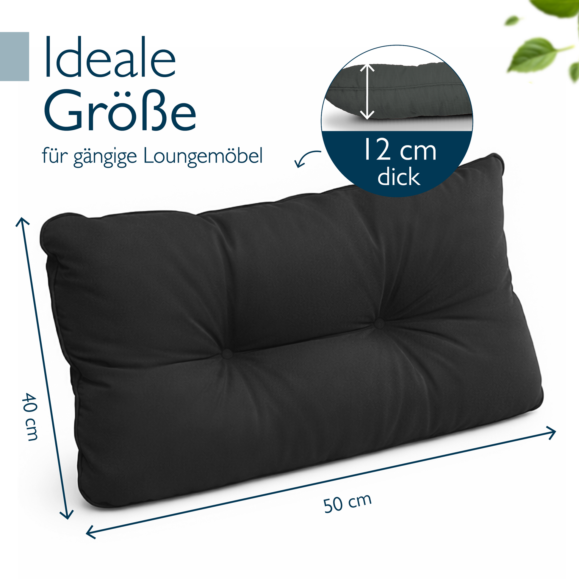 Anthrazit Beautissu Loungekissen Outdoor Sitz- und Rückenkissen 10-12 cm dick wasserabweisend robust