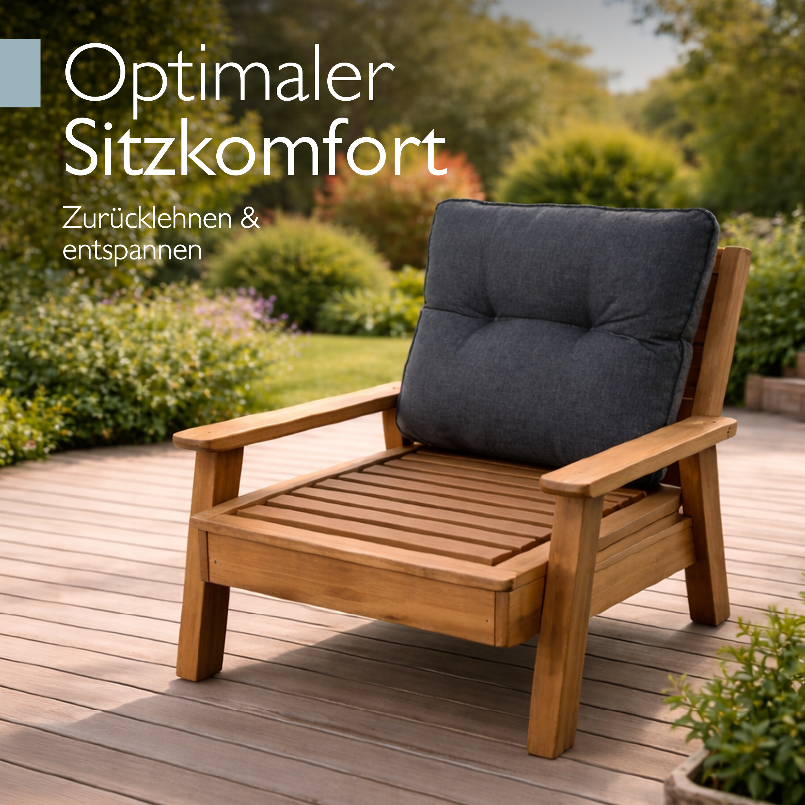 Anthrazitfarbenes Beautissu Loungekissen Outdoor mit wasserabweisendem Bezug und PU-Schaumstofffüllung