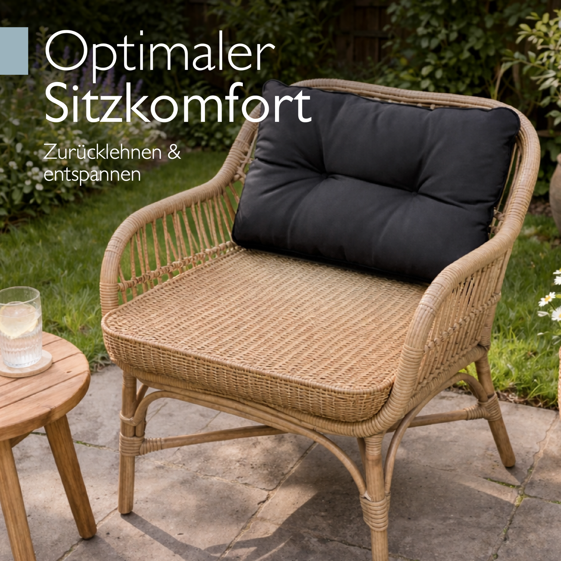 Anthrazitfarbenes Beautissu Loungekissen Outdoor, schmutz- und wasserabweisend, 10-12 cm dick, komfortabel für Garten- und Loungemöbel