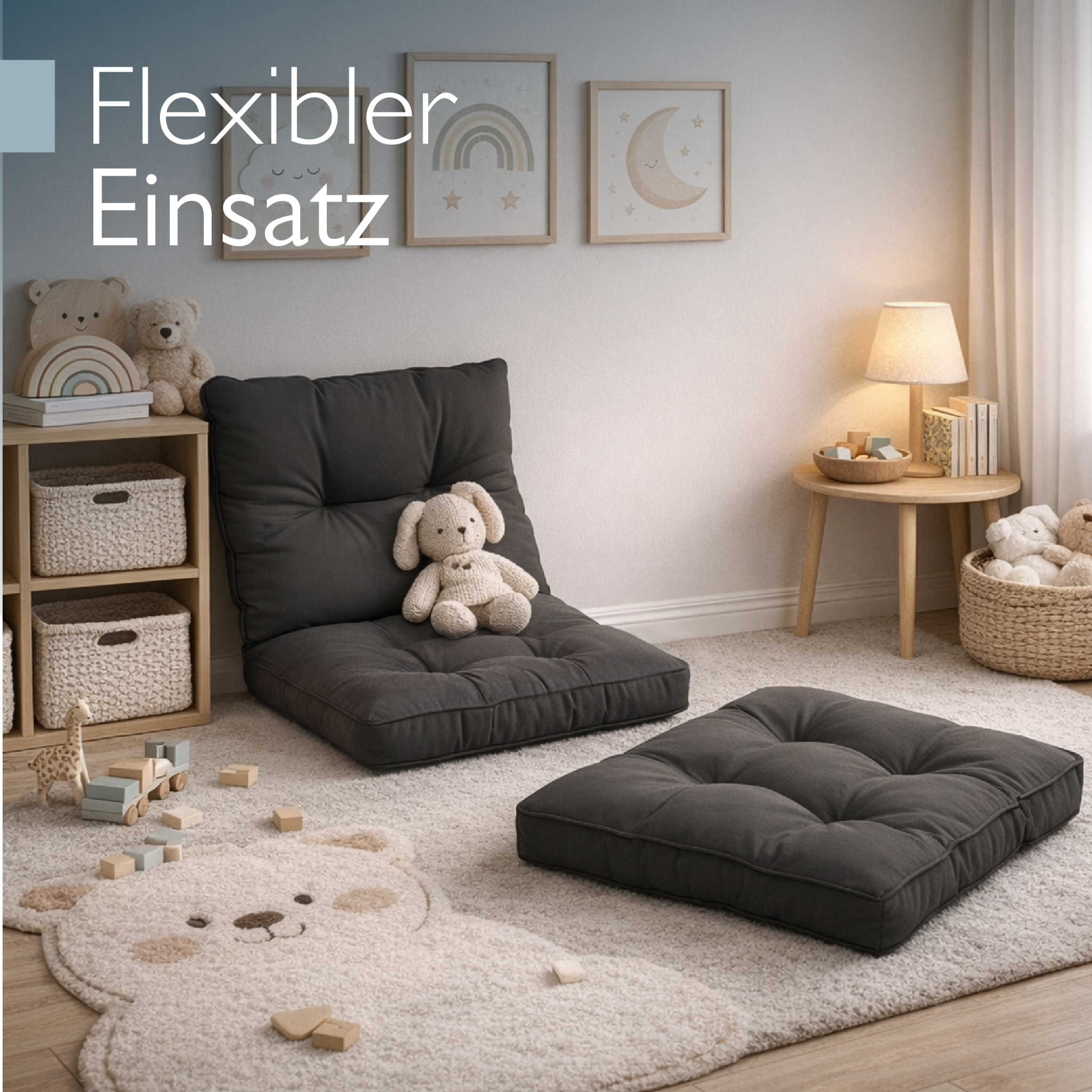 Beautissu Loungekissen Outdoor Anthrazit, schmutz- und wasserabweisend, 10-12 cm dick, komfortable Garten- und Loungemöbelpolster