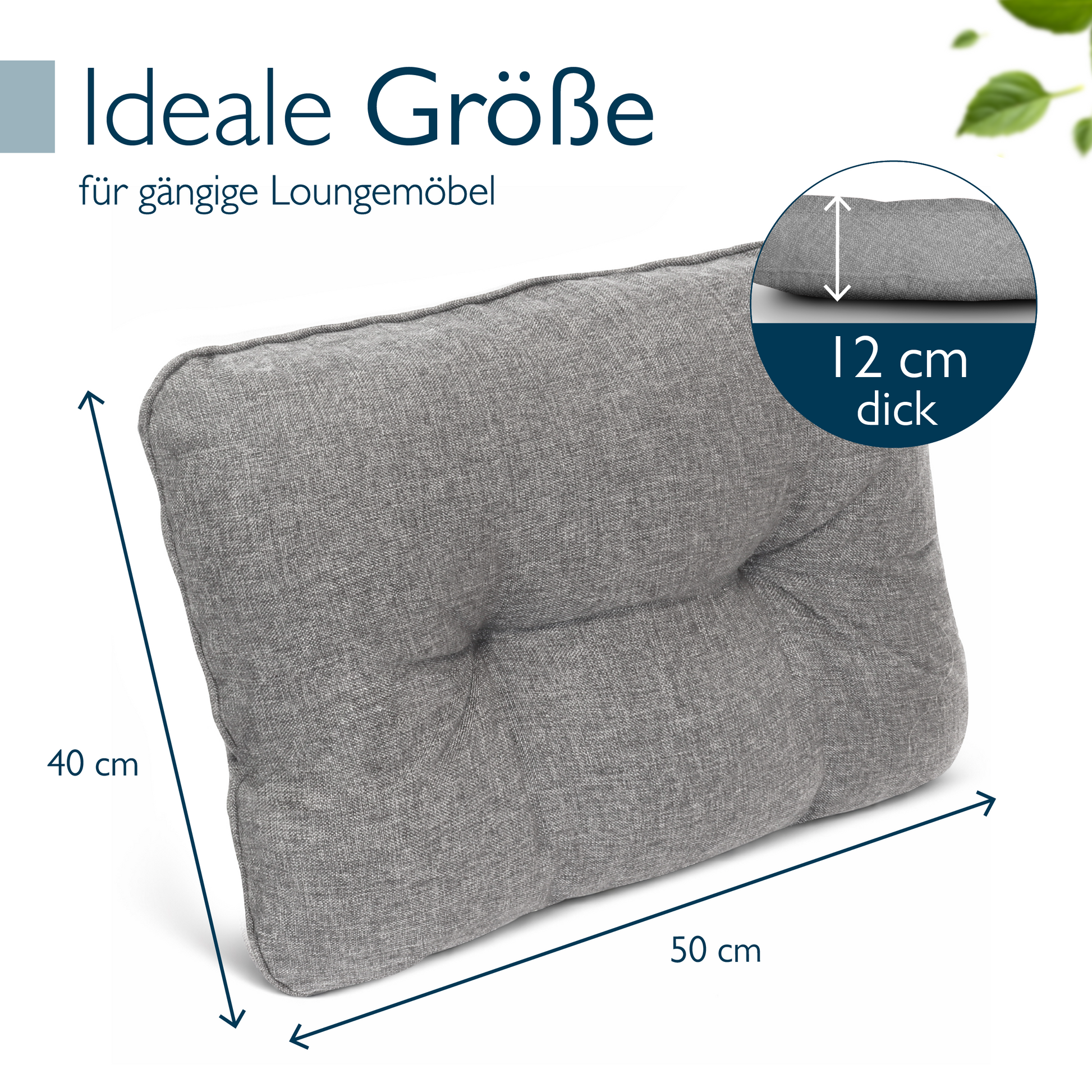 Beauflair Lounge Kissen hellgrau wasserabweisend Outdoor Rückenkissen Sitzkissen 10-12 cm dick