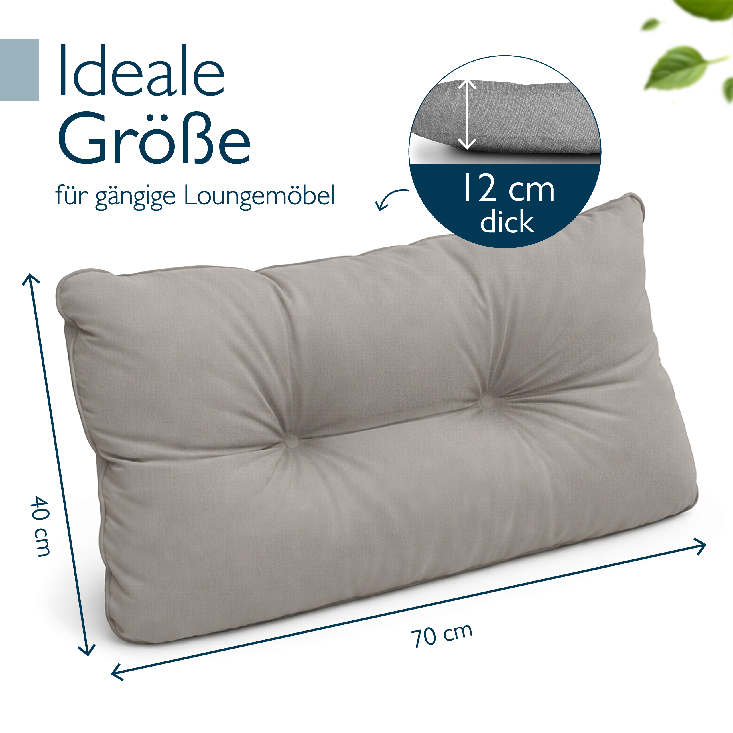 Outdoor Lounge Rückenkissen und Sitzkissen 10-12 cm dick in Hellgrau, wasserabweisend und pflegeleicht für Gartenmöbel