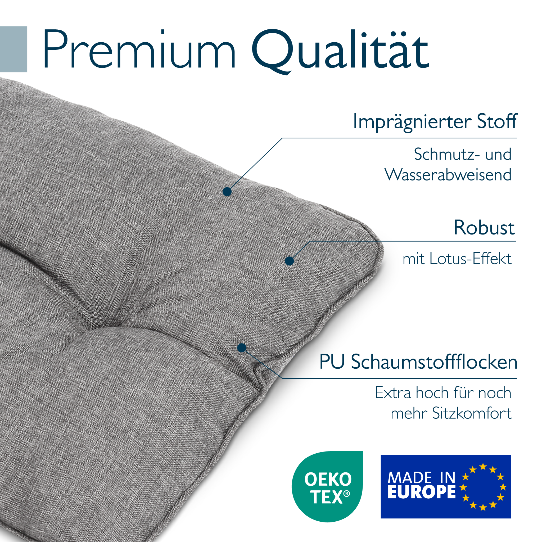 Hellgraue Beauflair Lounge Kissen, Outdoor Sitz- und Rückenkissen, 10/12 cm dick, wasserabweisend und pflegeleicht