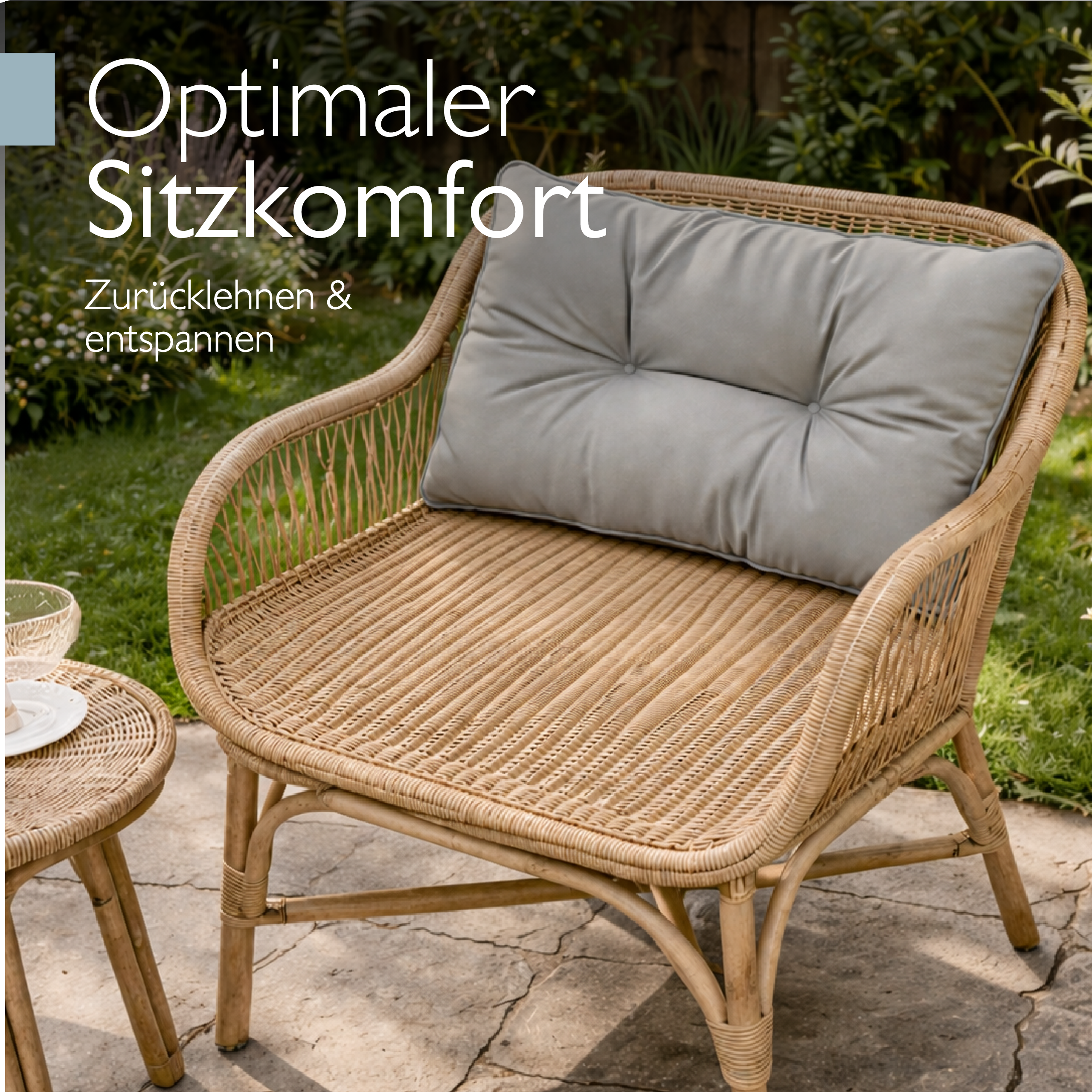 Hellgraue Outdoor Lounge Rückenkissen und Sitzkissen 10-12 cm dick, wasserabweisend und pflegeleicht