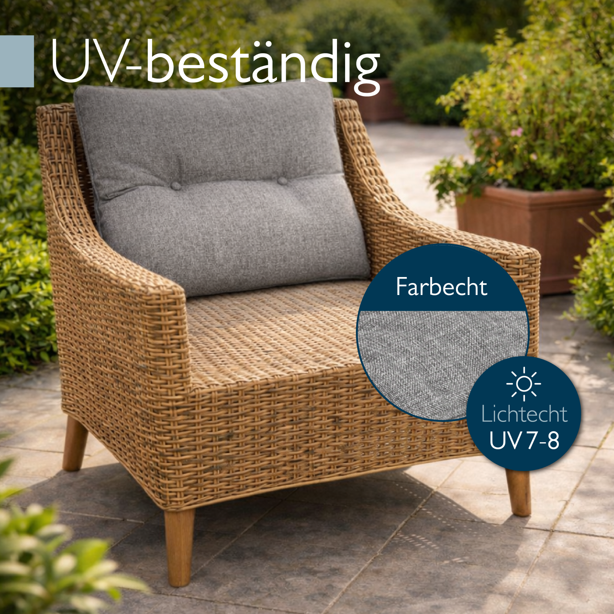 Beauflair Lounge Kissen hellgrau wasserabweisend Outdoor Sitz- und Rückenkissen