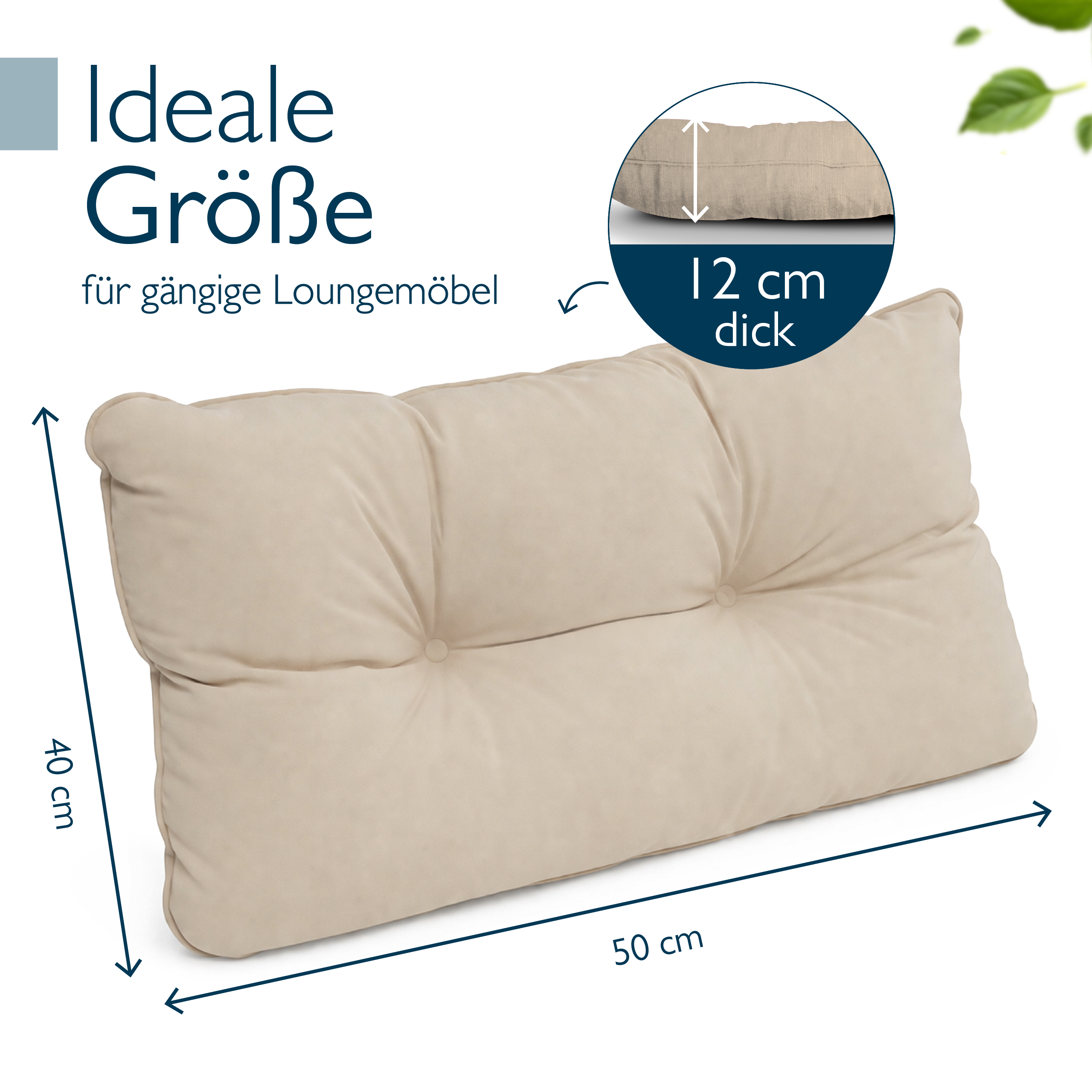 Outdoor Lounge Rückenkissen und Sitzkissen 10-12 cm dick, wasserabweisend, pflegeleicht, für Garten- und Loungemöbel