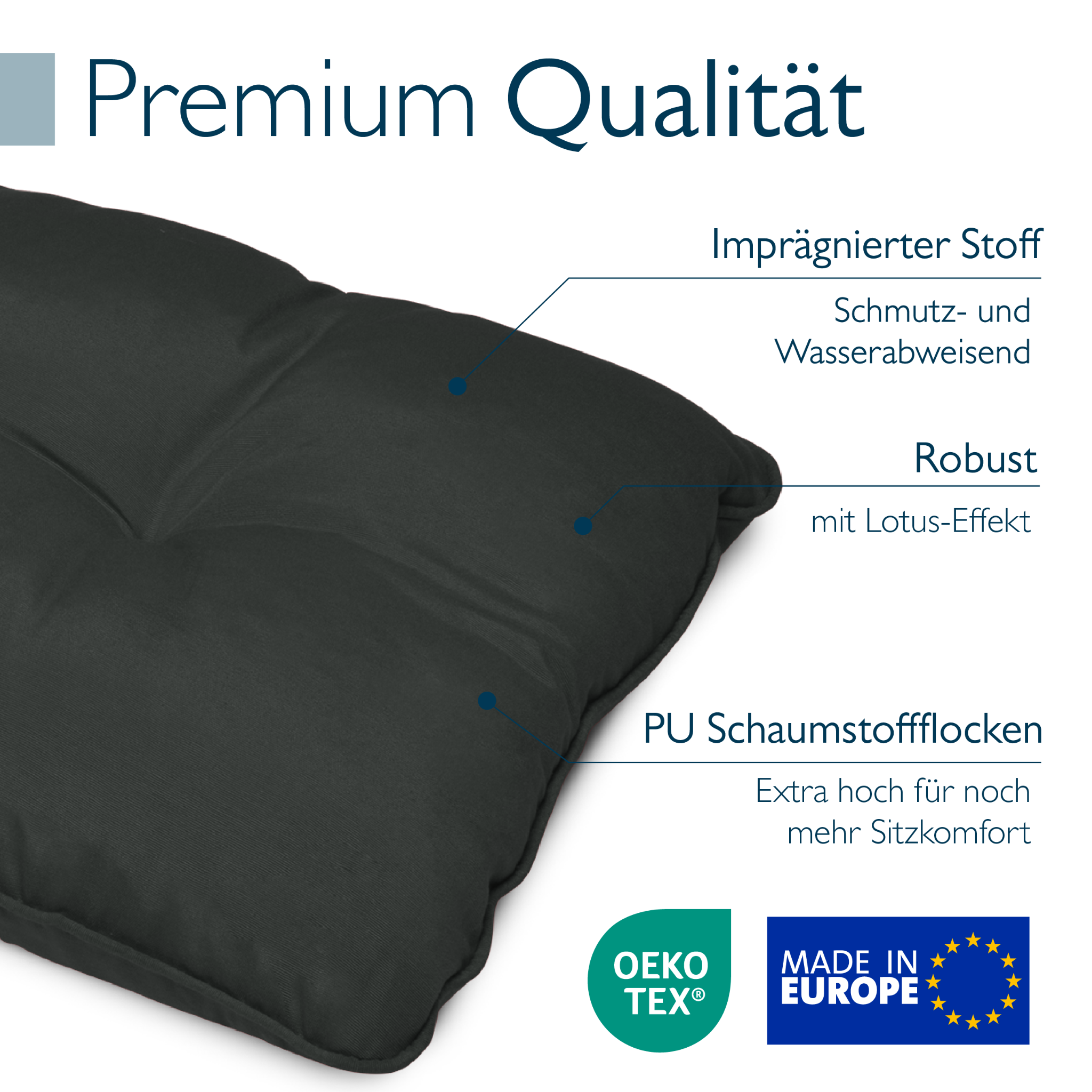 Anthrazit Beautissu Loungekissen Outdoor Rückenkissen und Sitzkissen 10-12 cm dick wasserabweisend robust
