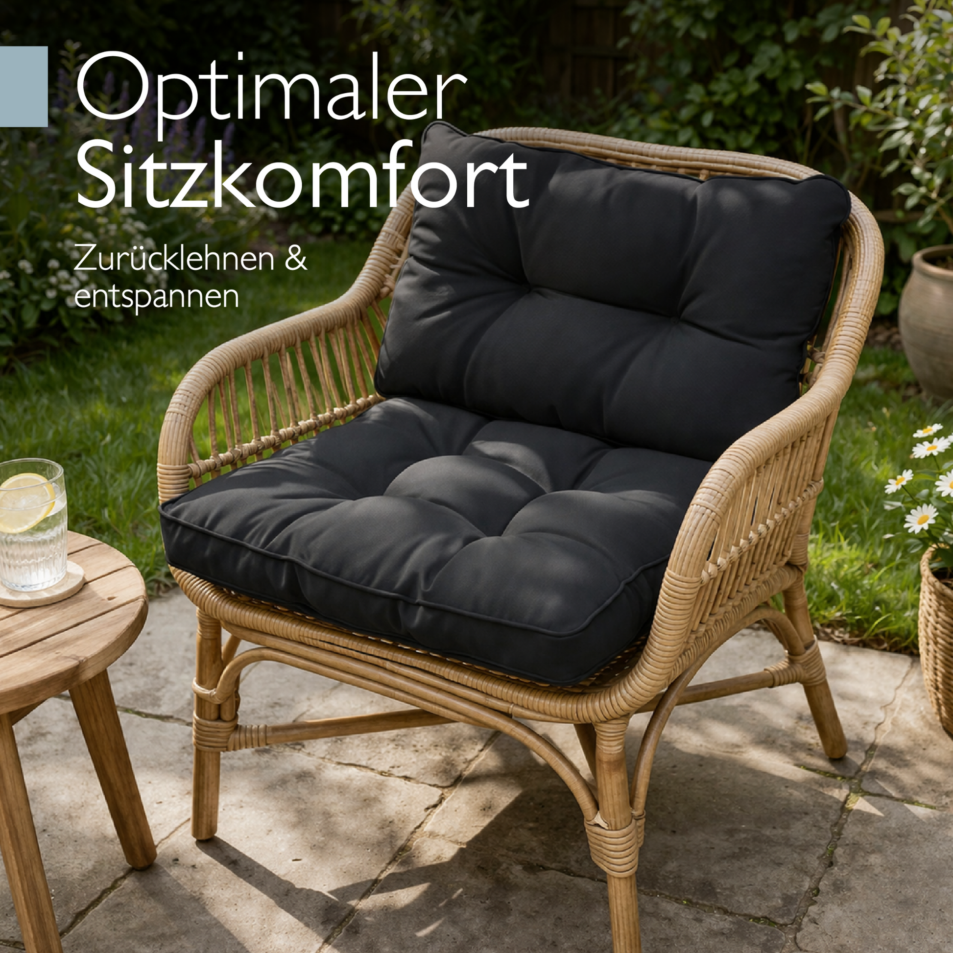 Anthrazitfarbenes Beautissu Loungekissen Outdoor mit robustem, wasserabweisendem Bezug und 10/12 cm dicker Schaumstofffüllung für Gartenlounges