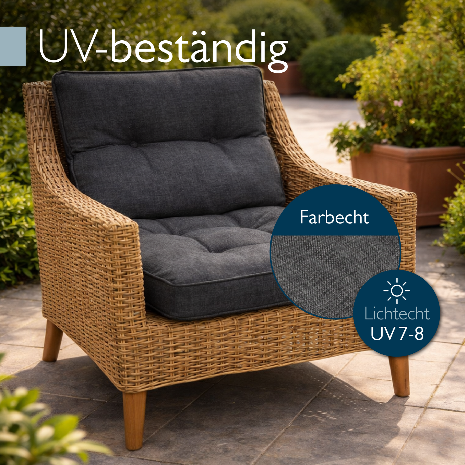Anthrazit Beautissu Loungekissen Outdoor Rückenkissen und Sitzkissen 10-12 cm dick