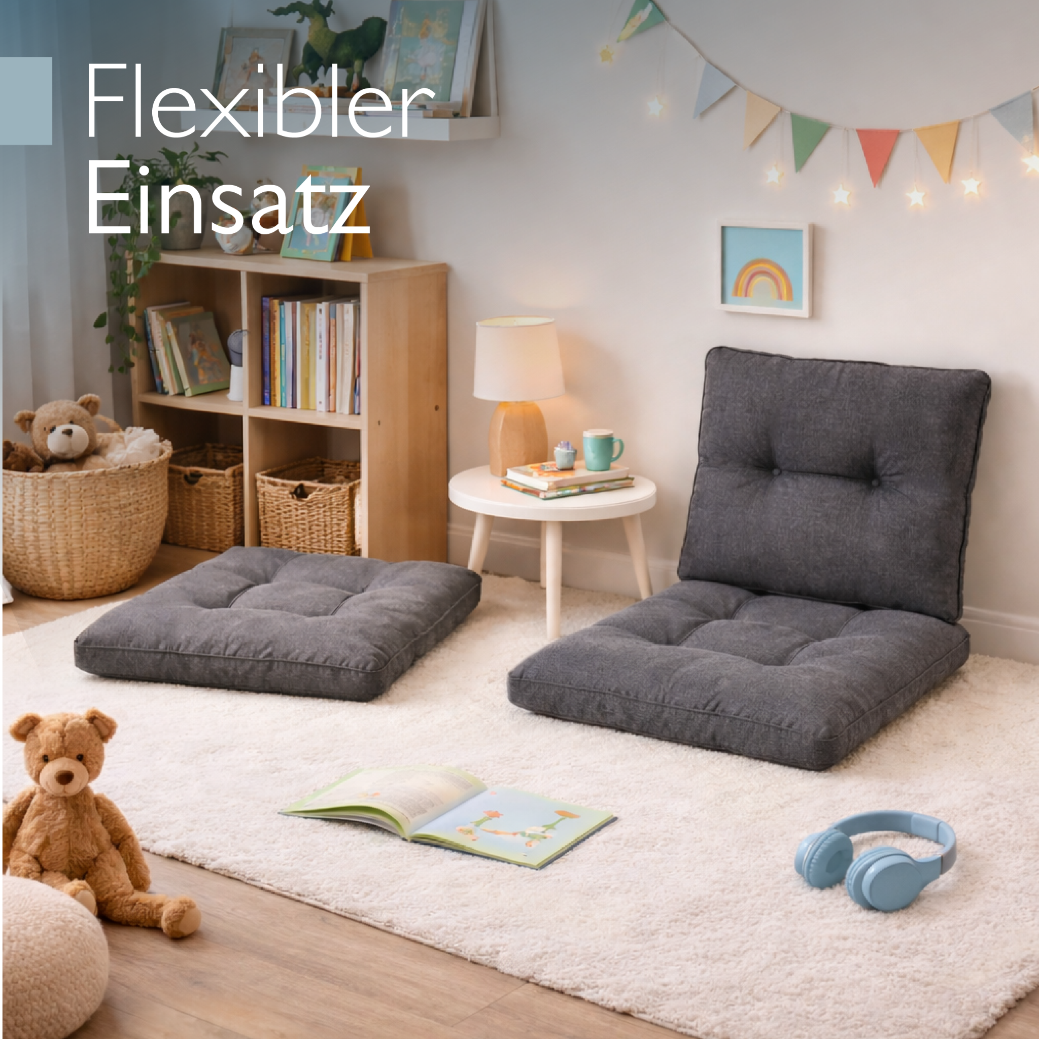Anthrazit Beautissu Loungekissen für Outdoor Lounge, wasserabweisend, 10/12 cm dick, formstabil und pflegeleicht