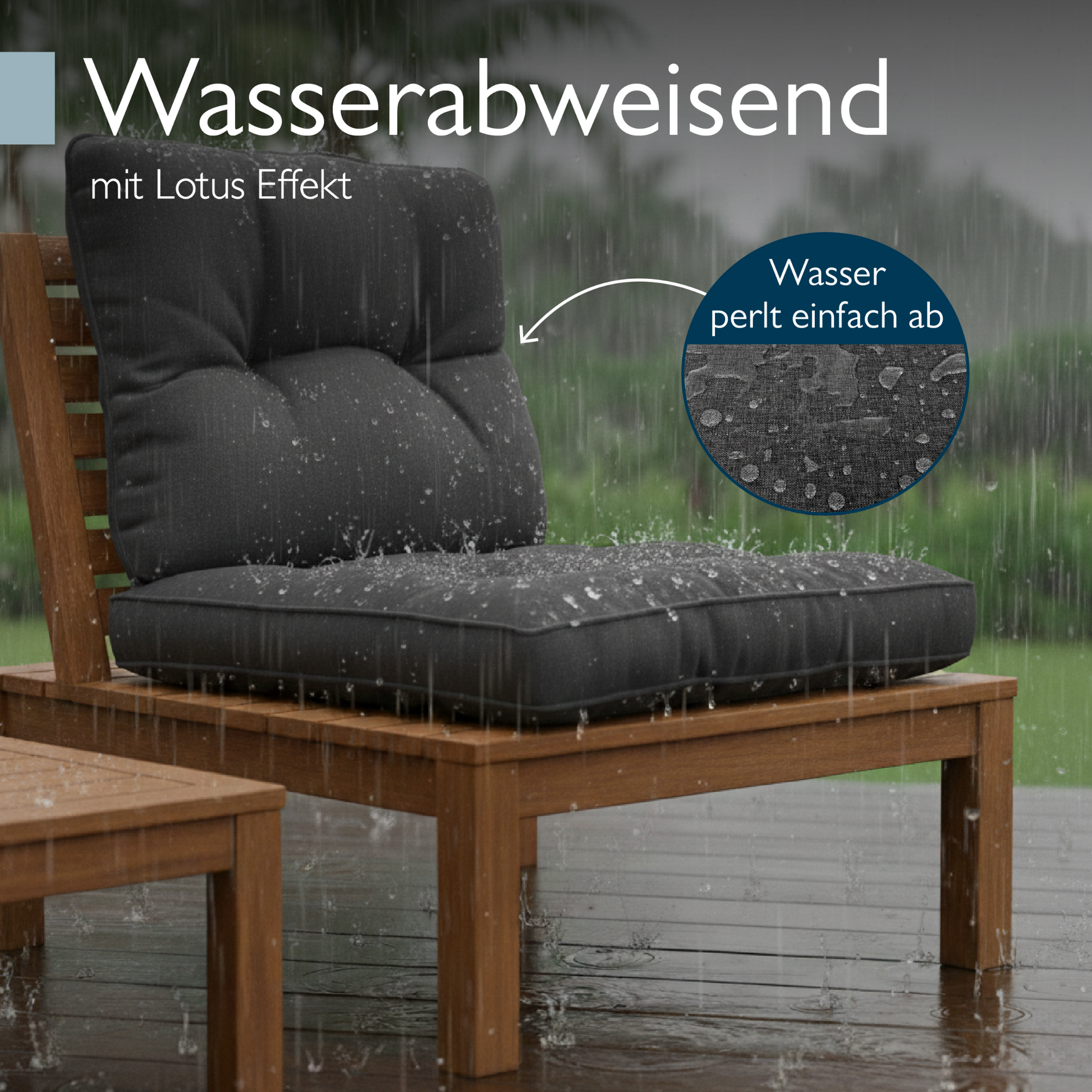 Anthrazitfarbene Beautissu Loungekissen für Outdoor mit wasserabweisendem Bezug und PU-Schaumstofffüllung