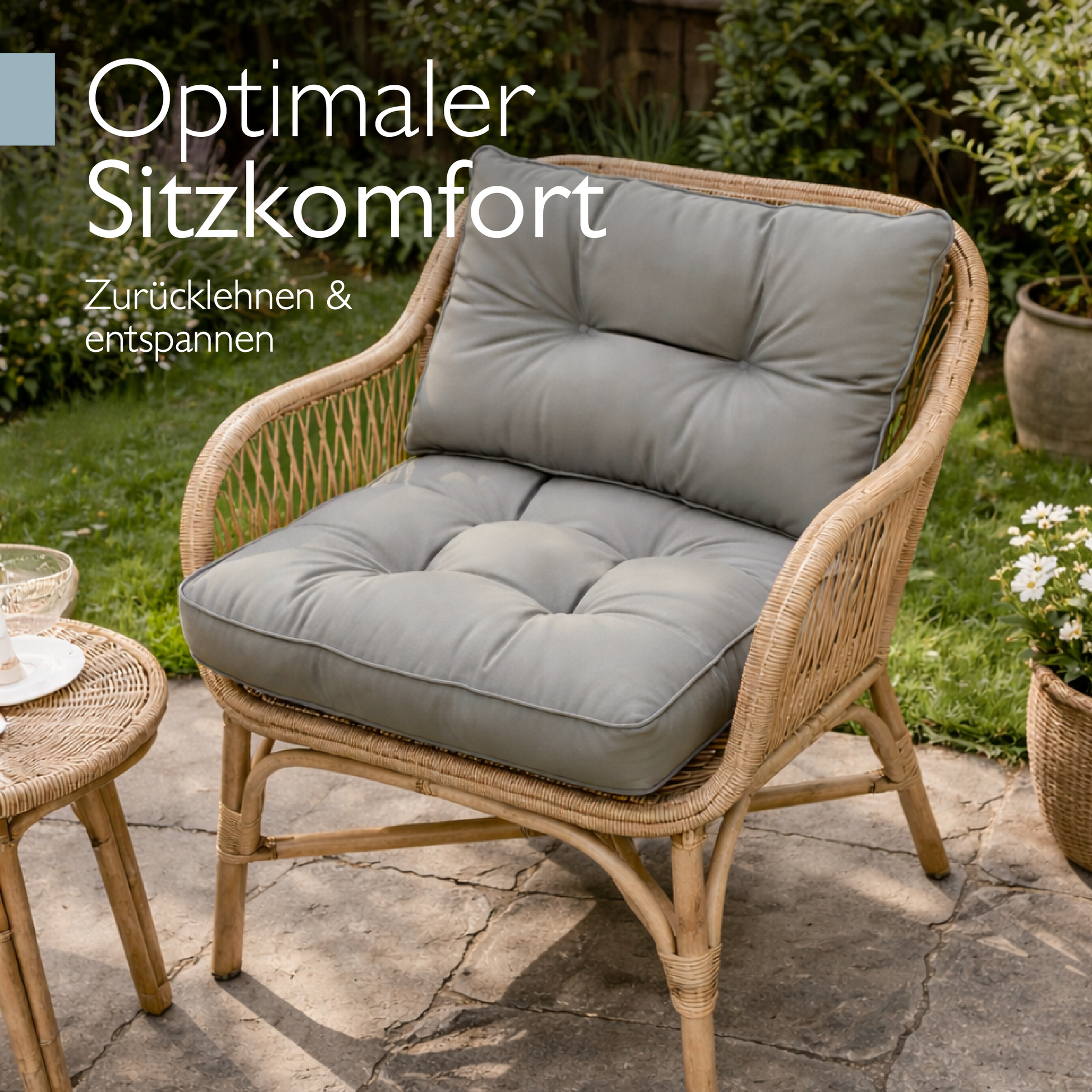 Hellgraue Outdoor Lounge Rückenkissen und Sitzkissen 10-12 cm dick, wasserabweisend, pflegeleicht, passend für Gartenmöbel