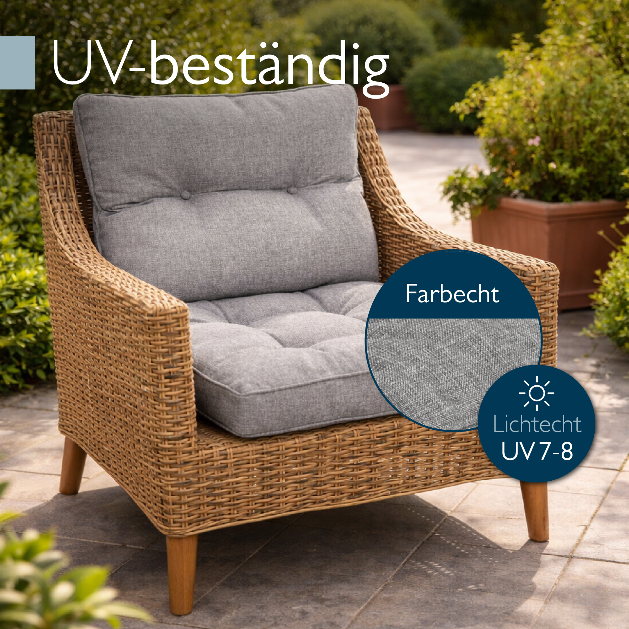 Beauflair Lounge Kissen Outdoor Sitz- und Rückenkissen hellgrau wasserabweisend schmutzabweisend fleckenschutz PU-Schaumstoff flauschig formstabil
