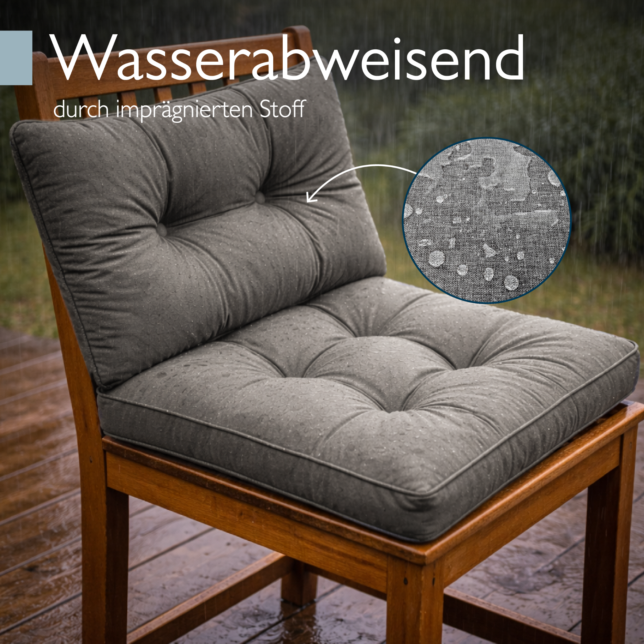Hellgraue Outdoor Lounge Rückenkissen und Sitzkissen, 10/12 cm dick, wasserabweisend und pflegeleicht