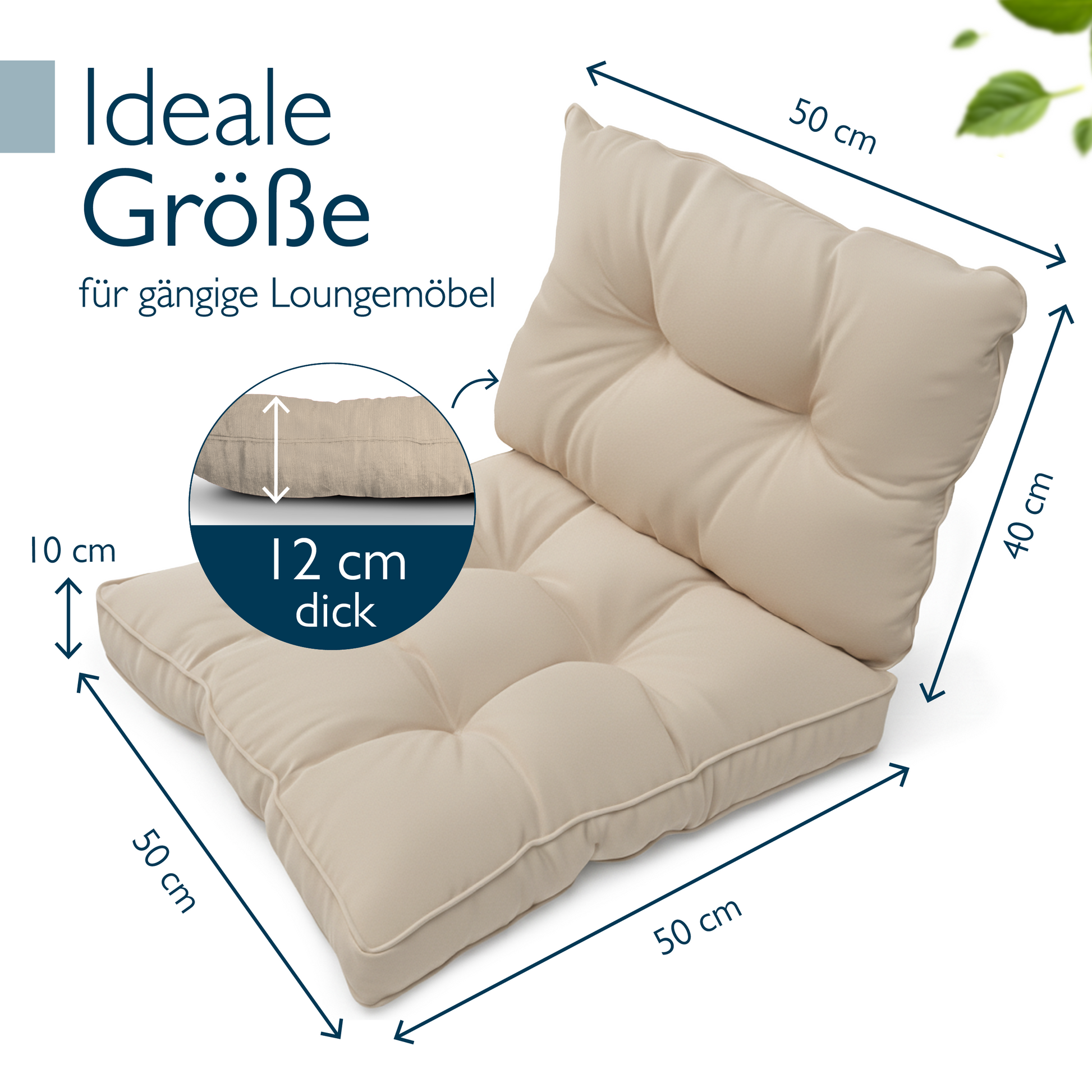 Outdoor Lounge Rückenkissen und Sitzkissen 10/12 cm dick wasserabweisend und pflegeleicht