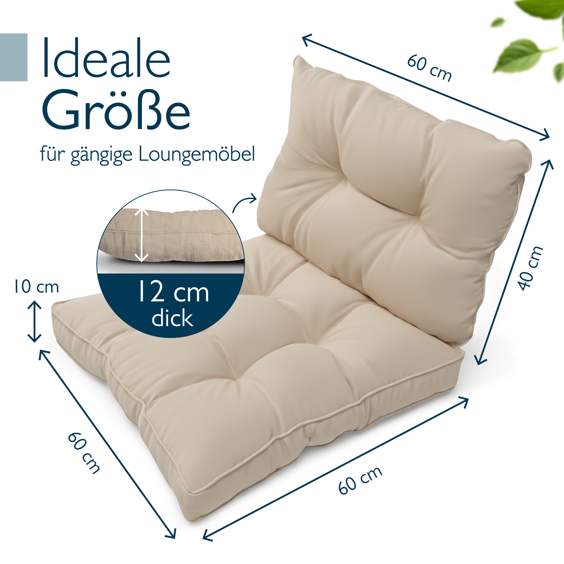 Outdoor Lounge Rückenkissen und Sitzkissen 10-12 cm dick, wasserabweisend und pflegeleicht, ideal für Gartenmöbel