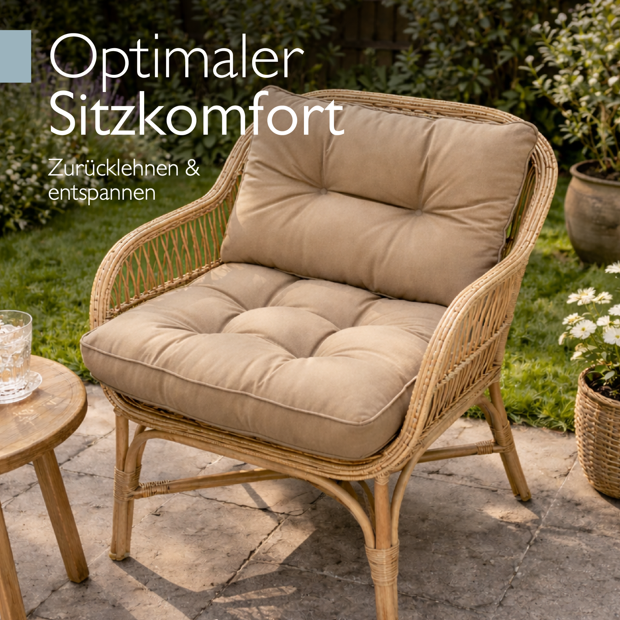 Outdoor Lounge Rückenkissen und Sitzkissen 10-12 cm dick, wasserabweisend und pflegeleicht