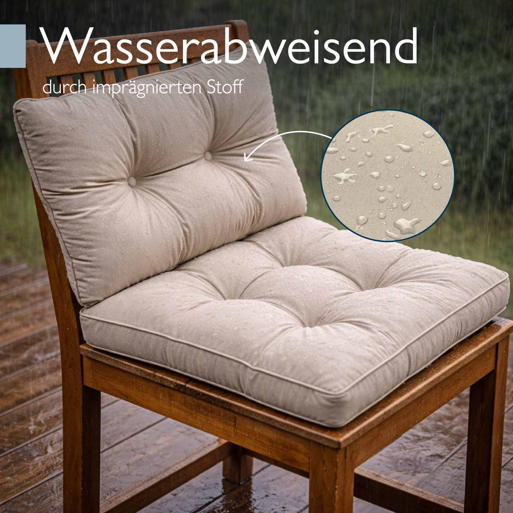 Outdoor Lounge Rückenkissen und Sitzkissen 10-12 cm dick, wetterfest, beige, für Gartenmöbel
