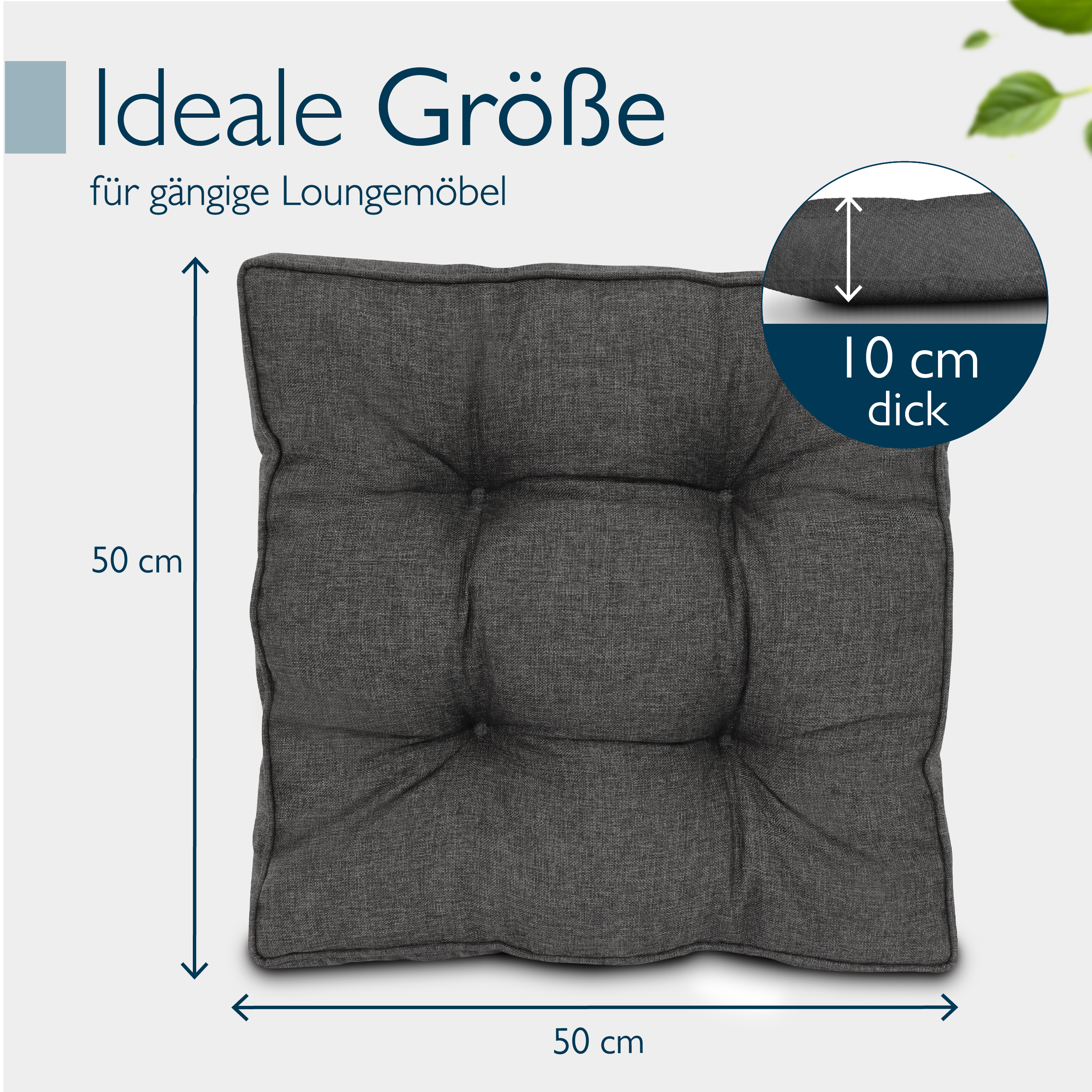 Anthrazitfarbene Beautissu Loungekissen Outdoor Rückenkissen und Sitzkissen 10-12 cm dick