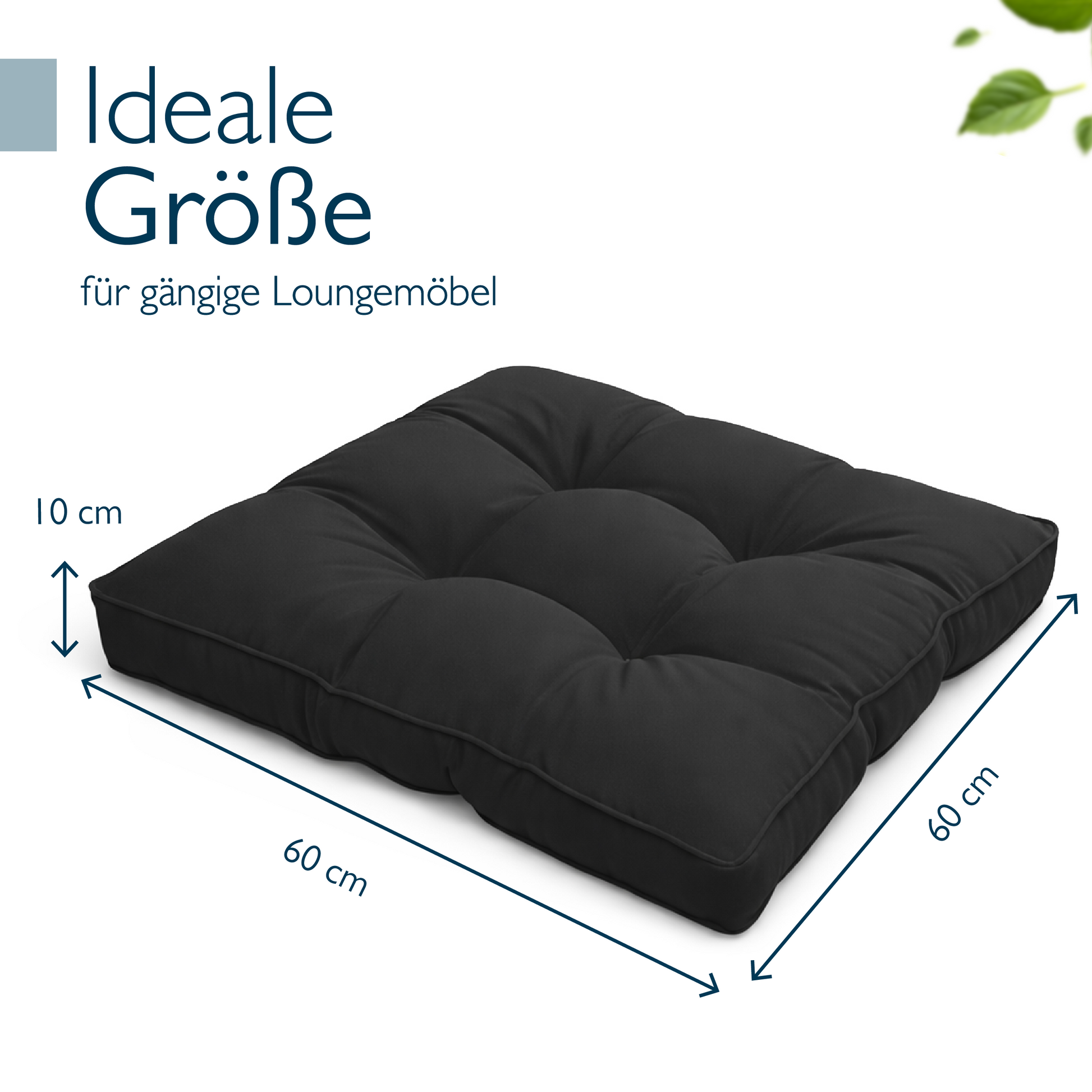 Anthrazitfarbenes Beautissu Loungekissen Outdoor, schmutz- und wasserabweisend, 10/12 cm dickes Sitz- und Rückenkissen