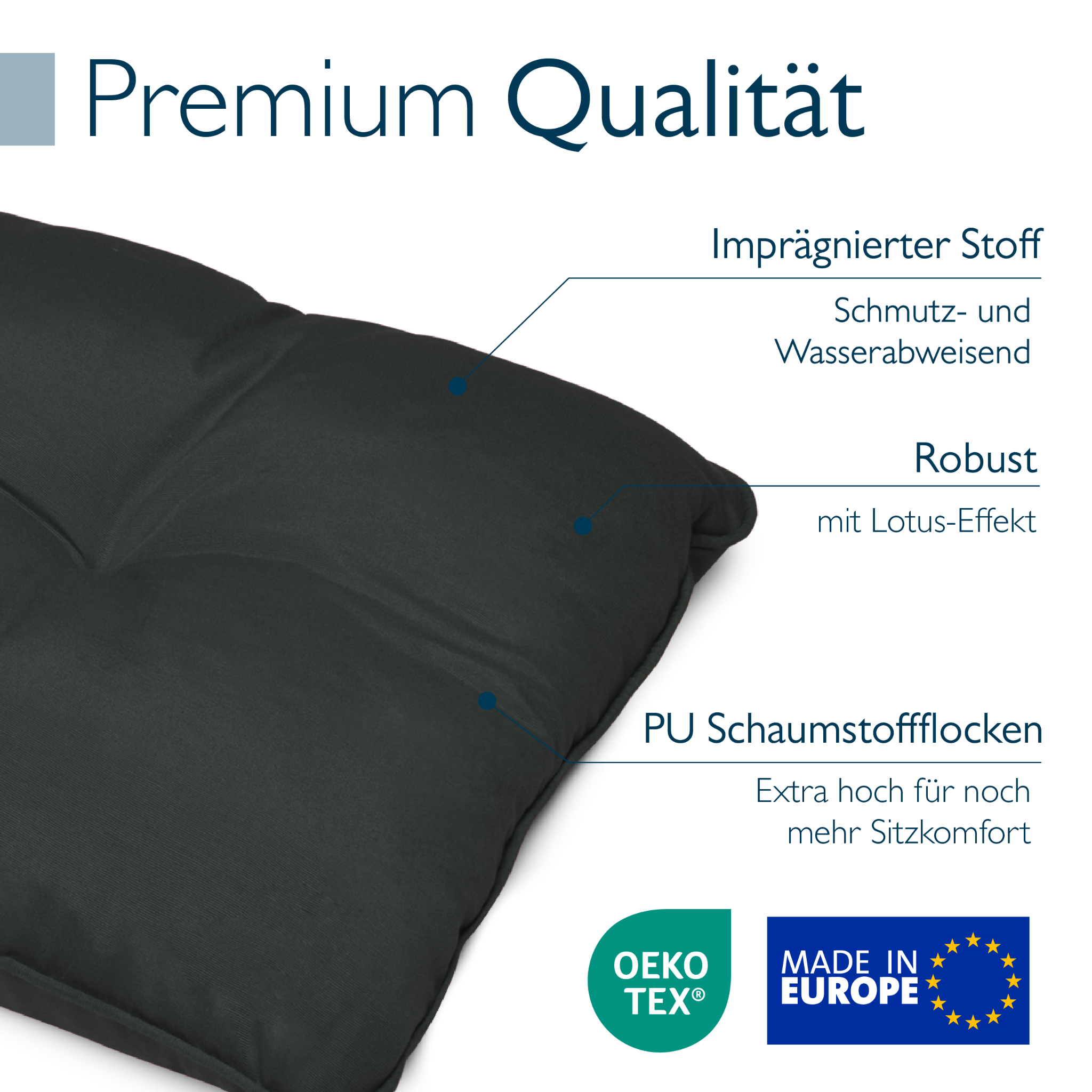 Anthrazitfarbenes Beautissu Loungekissen Outdoor, schmutz- und wasserabweisend, 10-12 cm dick, für Garten- und Loungemöbel