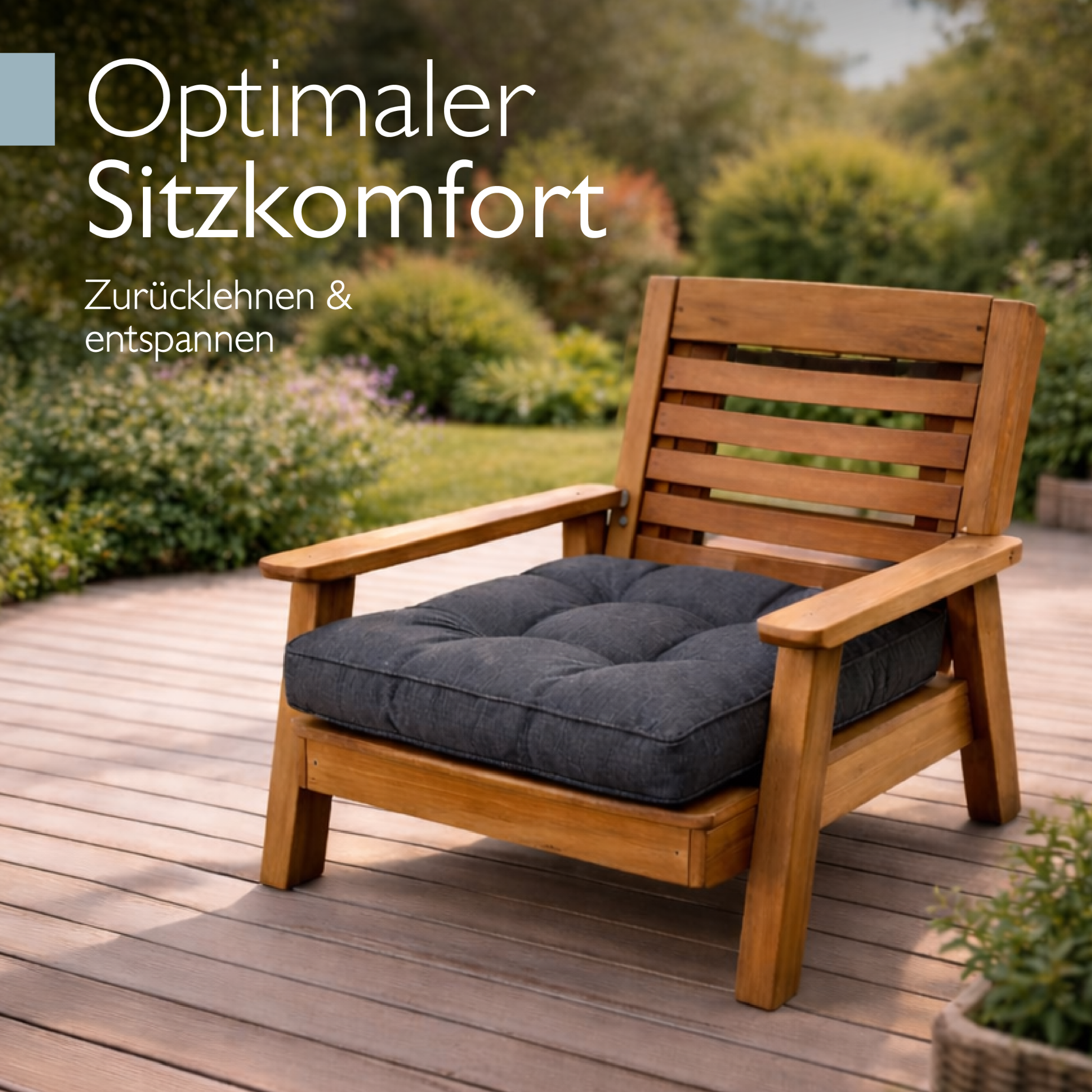 Anthrazitfarbene Beautissu Loungekissen, wasser- und schmutzabweisend für Outdoor, 10-12 cm dick
