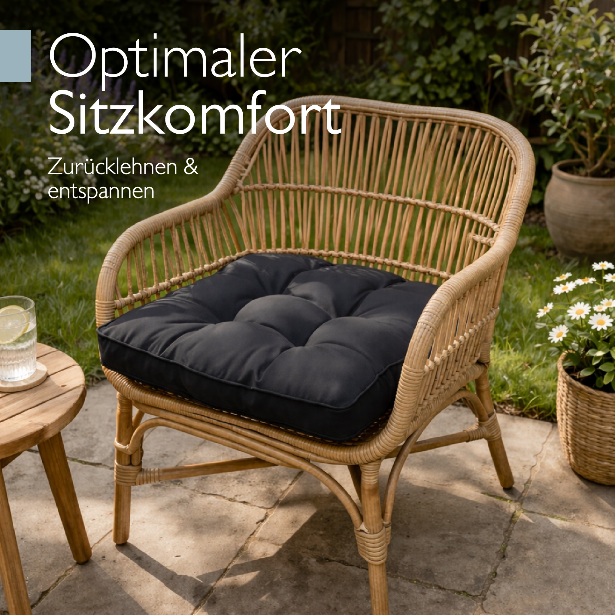 Anthrazitfarbenes Beautissu Loungekissen Outdoor, 10/12 cm dick, wasser- und schmutzabweisend, komfortabel für Garten- und Loungemöbel