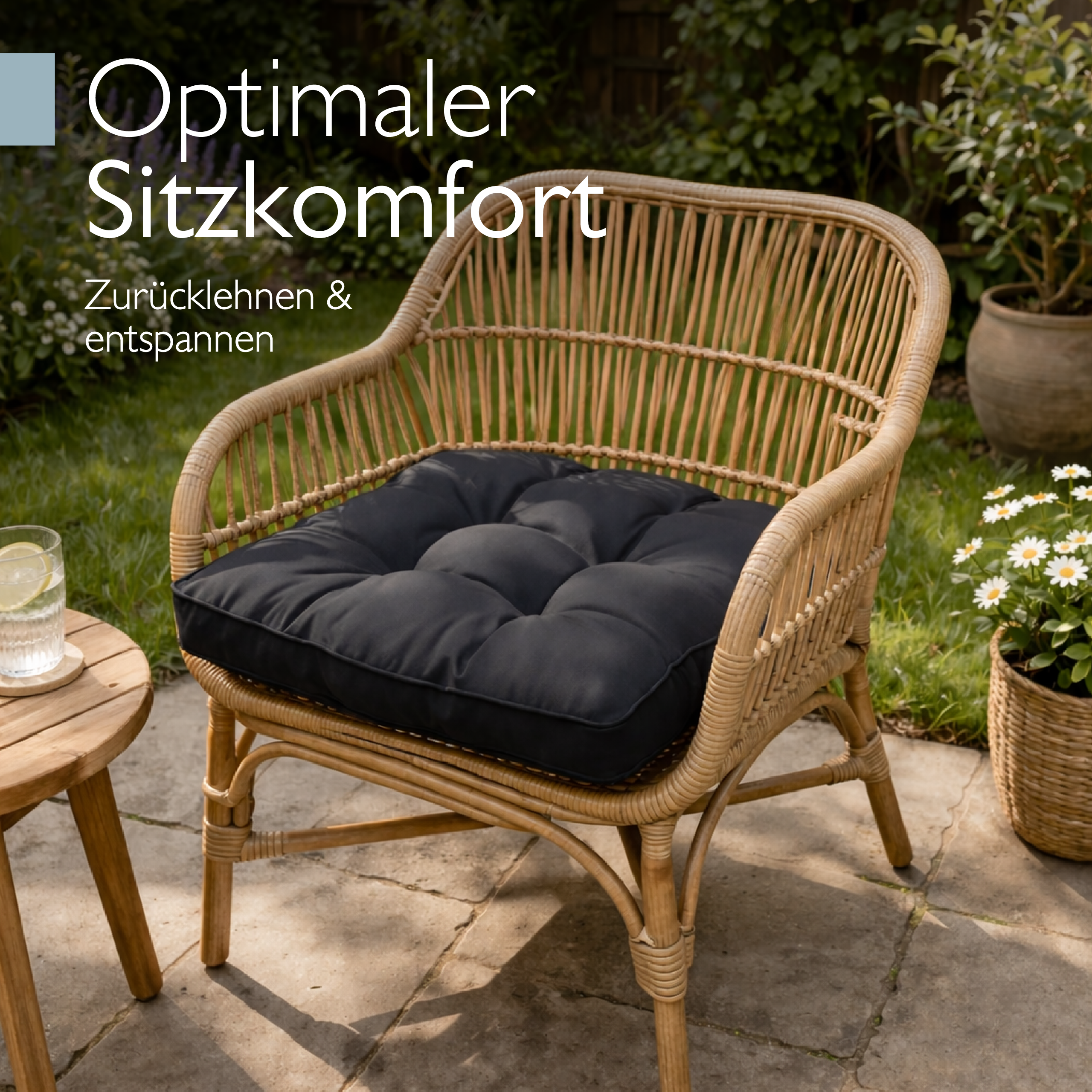 Anthrazitfarbenes Beautissu Loungekissen Outdoor, 10/12 cm dick, schmutz- und wasserabweisend, komfortabel für Garten- und Loungemöbel