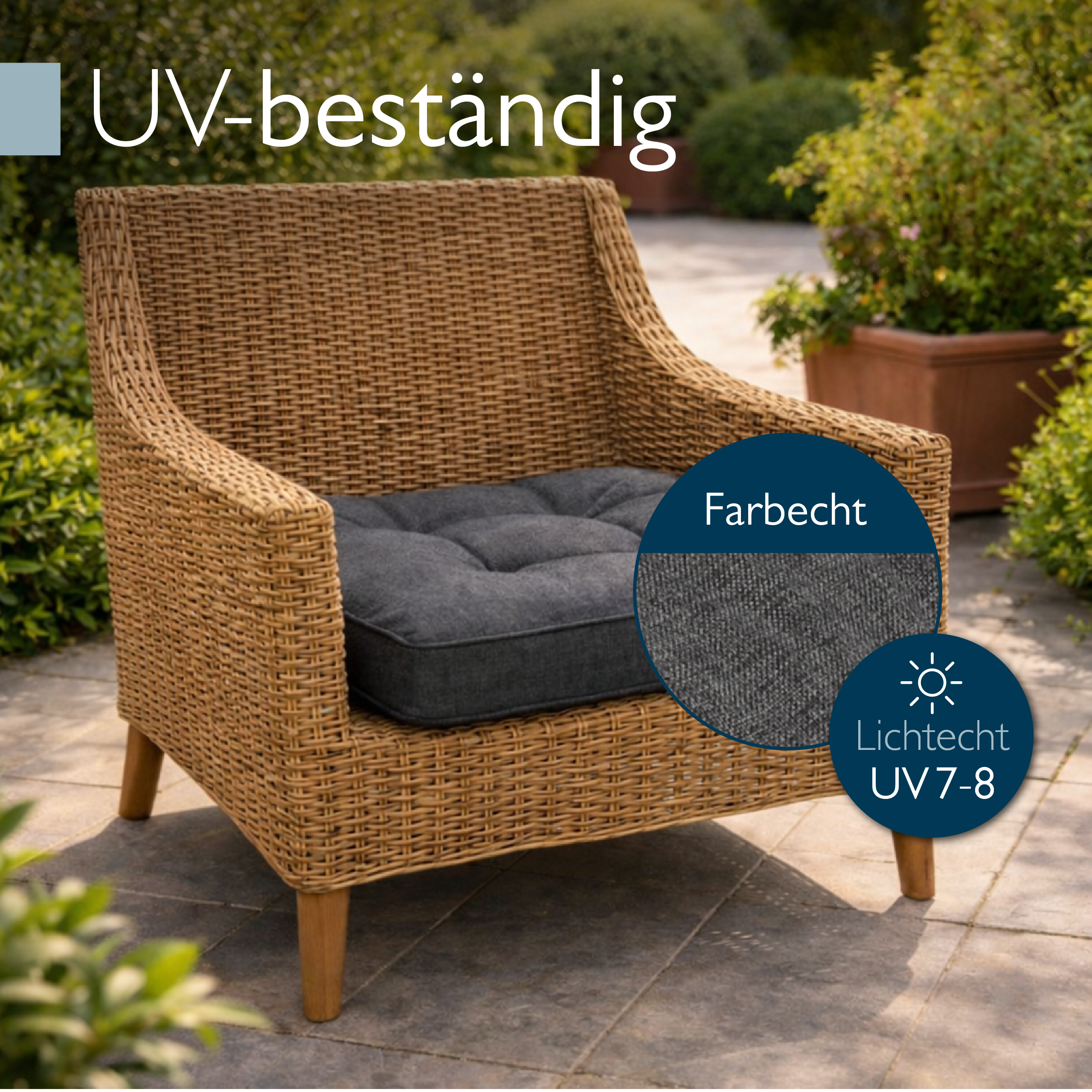Anthrazitfarbene Beautissu Loungekissen Outdoor Rückenkissen und Sitzkissen 10-12 cm dick, wasser- und schmutzabweisend