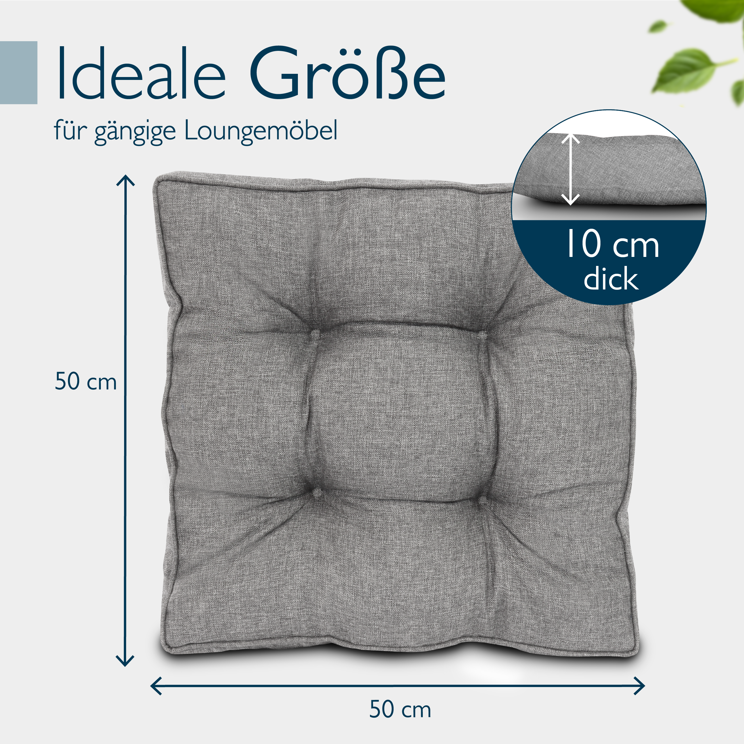 Beauflair Lounge Kissen hellgrau 10-12 cm dick wasserabweisend Outdoor